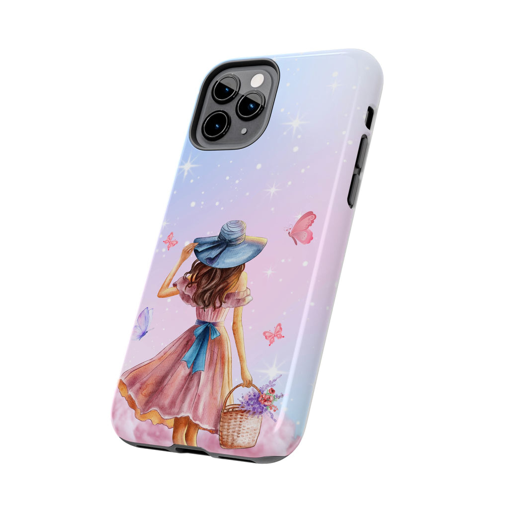 Pastel Girl with Hat Phone Case — Floral Basket Butterfly Tough Phone Case