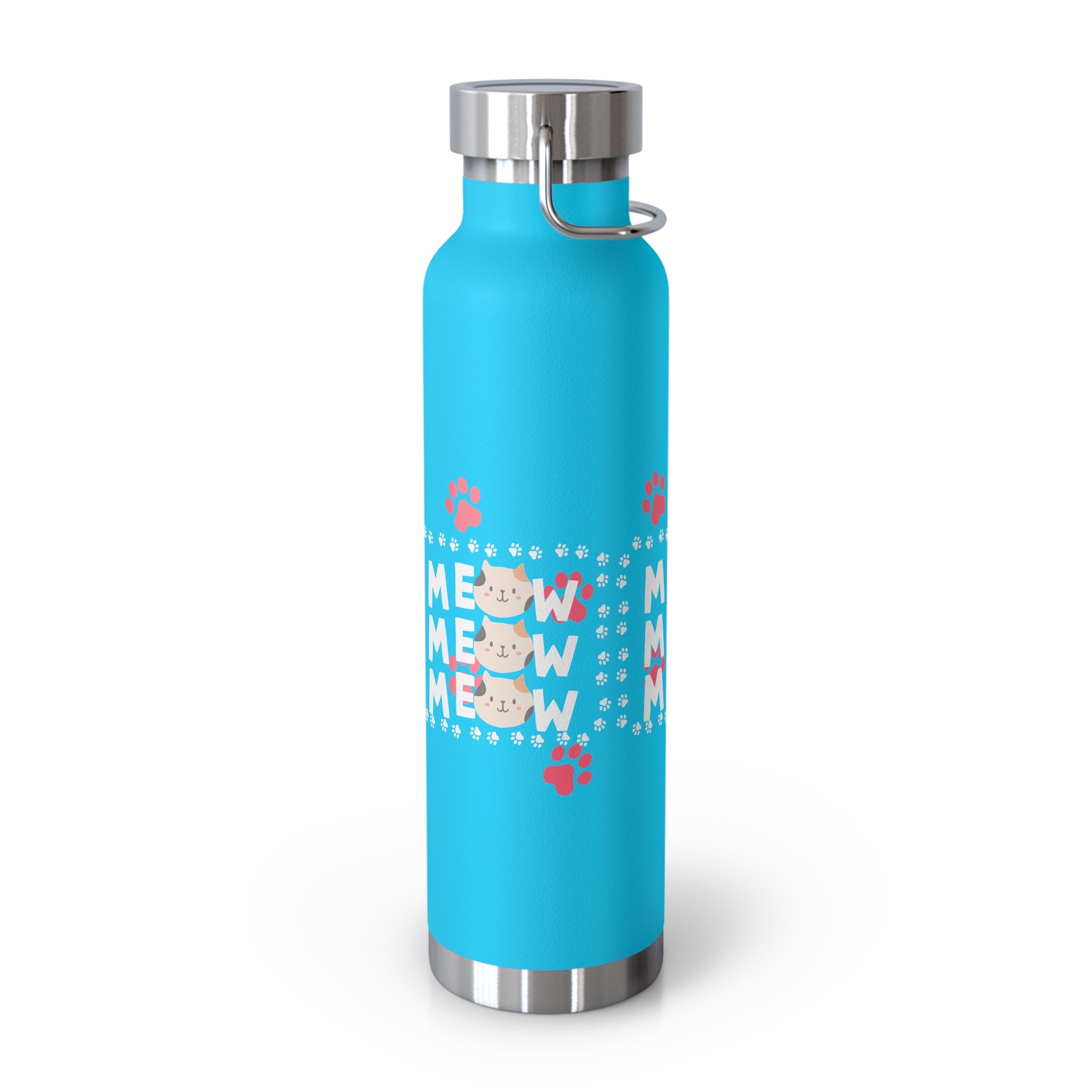 22oz Insulated Bottle — Red 'MEOW' Cute Cat Paw Print Design