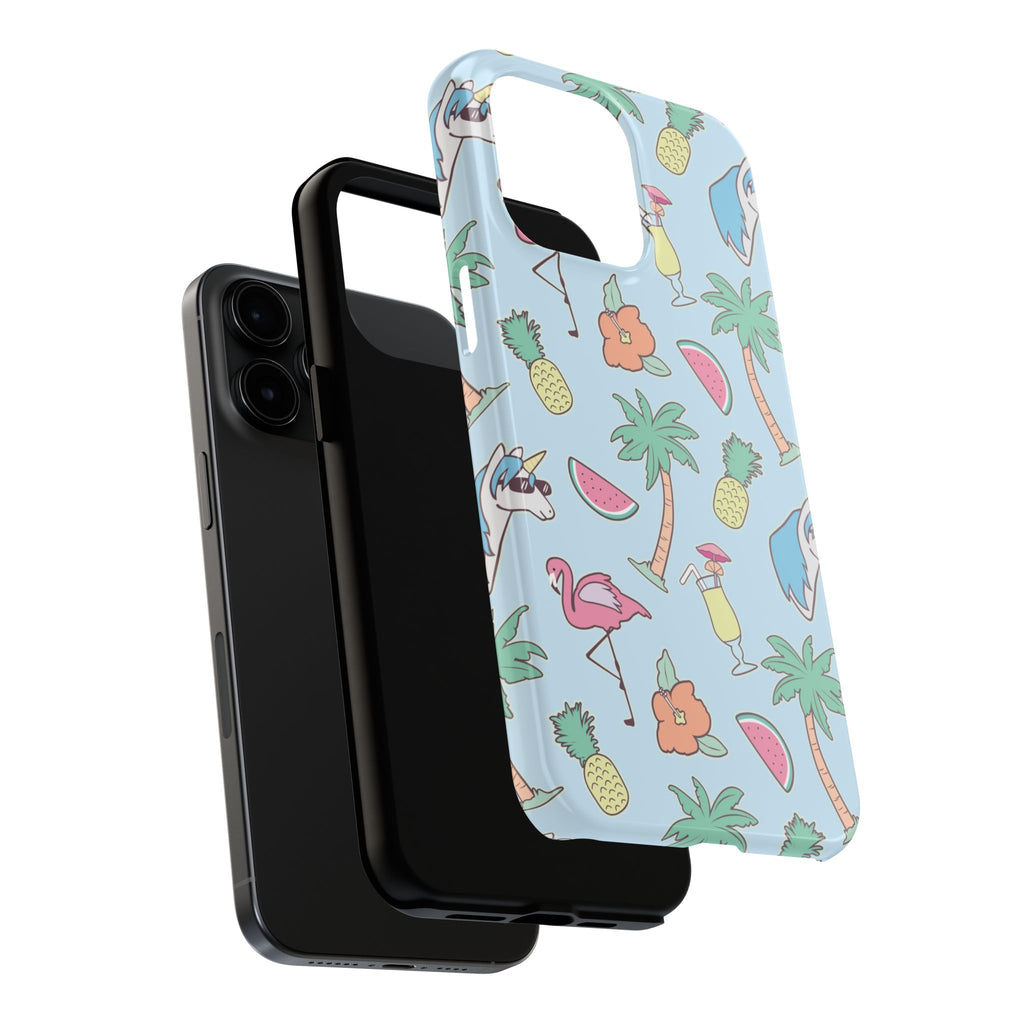Tropical Summer Tough Phone Case — Pineapple, Flamingo & Palm Pattern