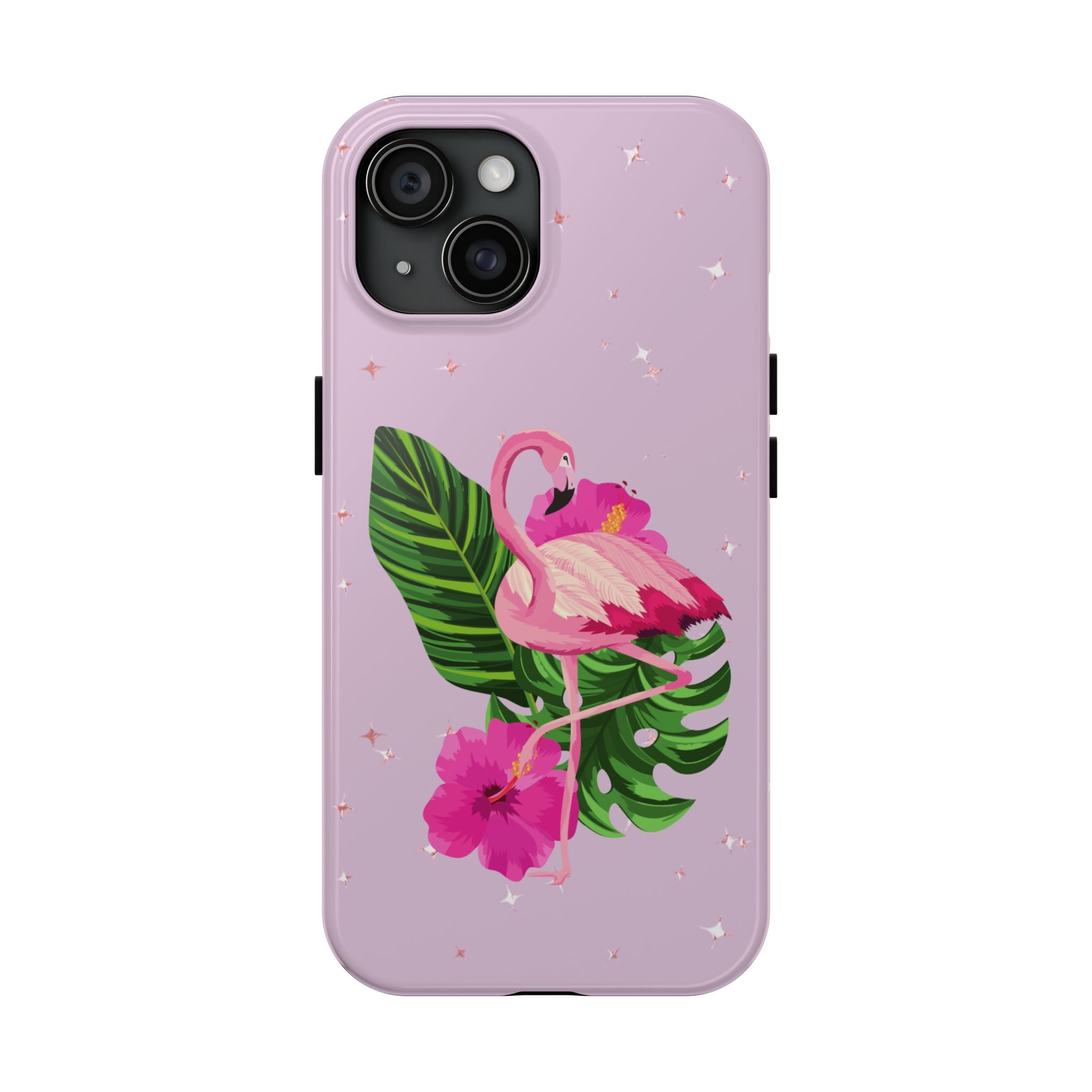 Flamingo Tropical Tough Phone Case — Pink Hibiscus & Palm Leaves