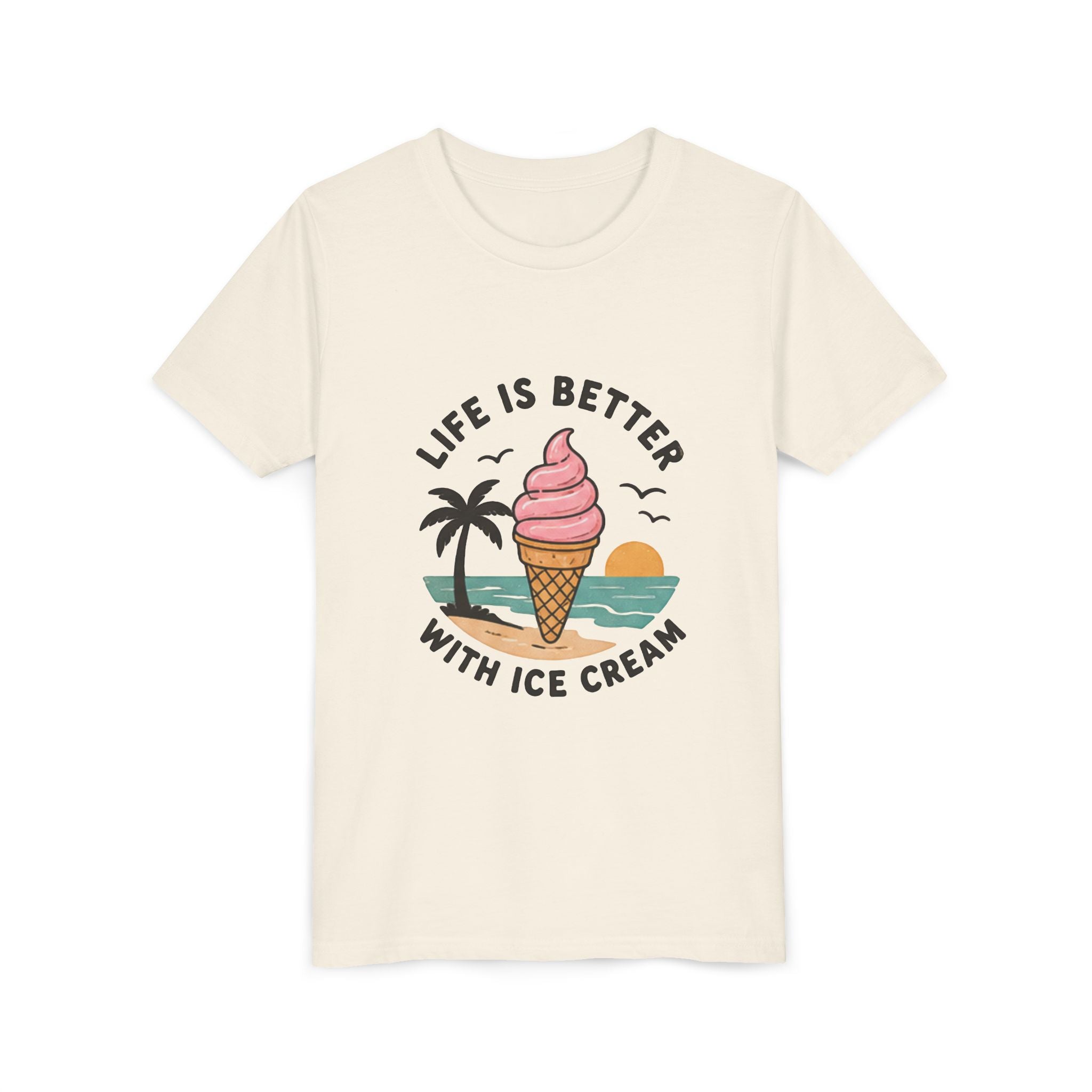 Youth Tee — "Life Is Better With Ice Cream" Ice Cream Cone Beach Graphic