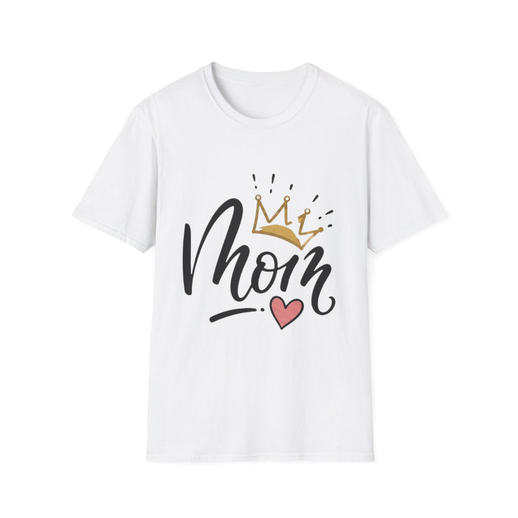 Mom Crown T-Shirt — Cute Script Mom Shirt with Gold Crown & Heart