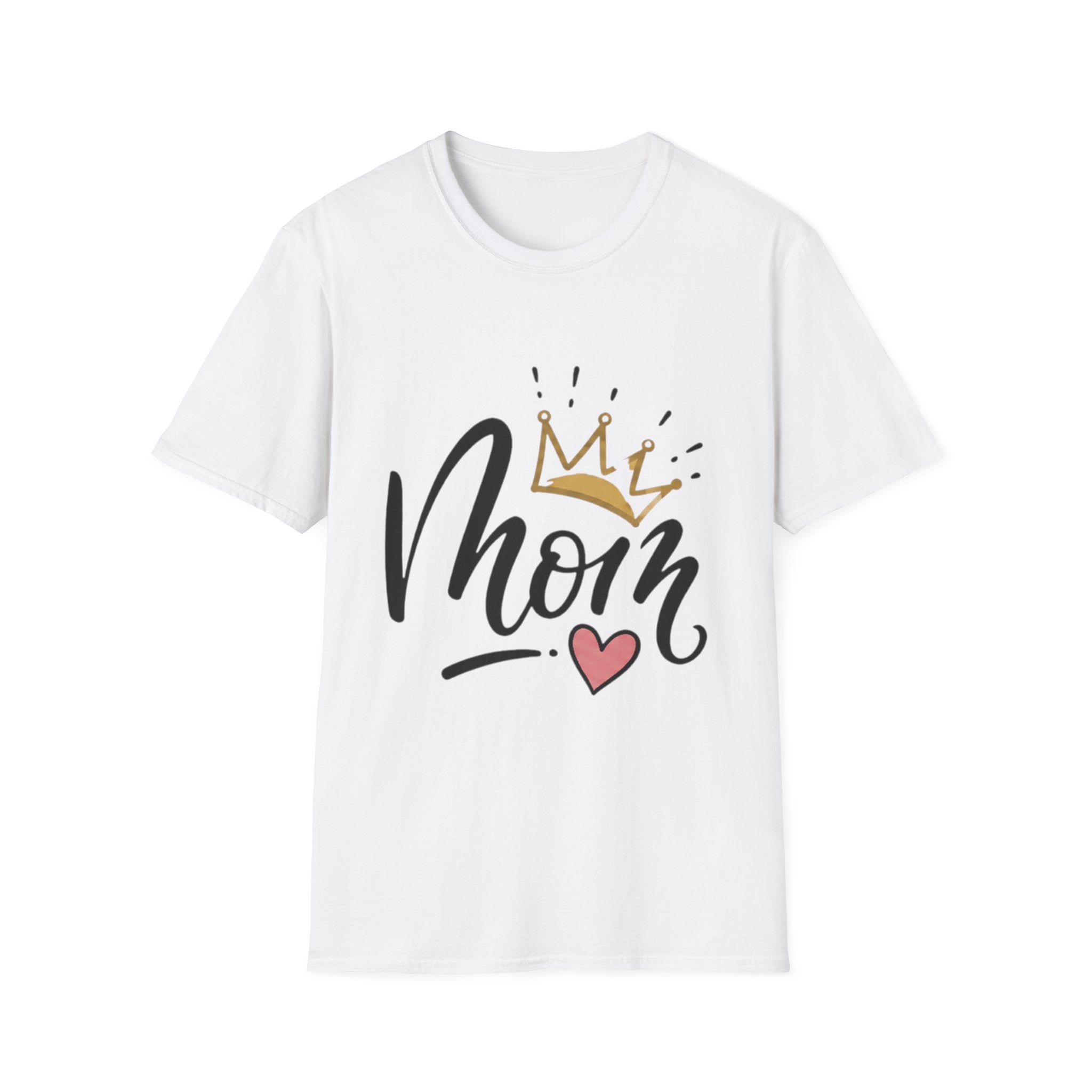 Mom Crown T-Shirt — Cute Script Mom Shirt with Gold Crown & Heart