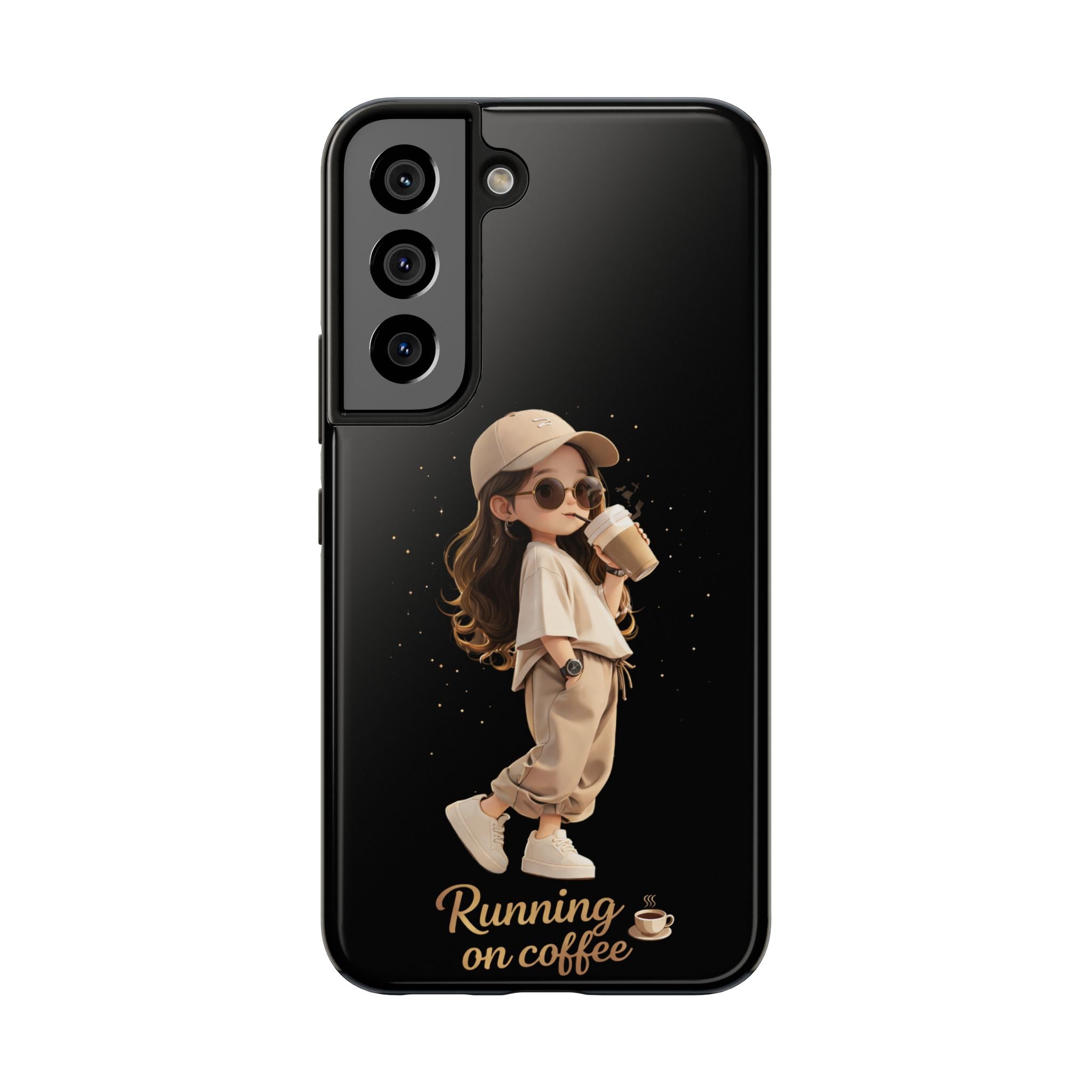 Phone Case — 'Running on Coffee' Cute Coffee Girl Protective Case