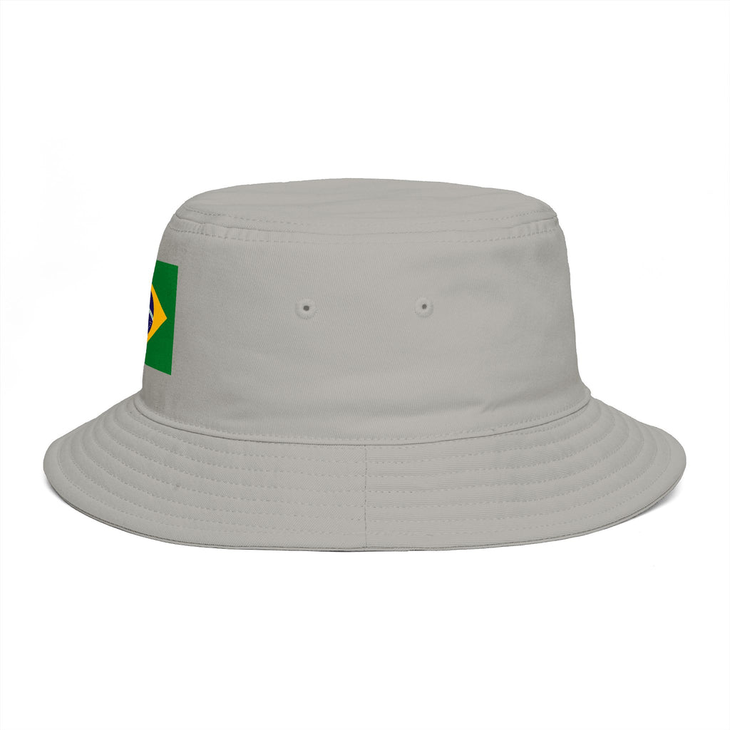 Brazil Flag Bucket Hat — Brown Cotton Sun Hat with Brazilian Flag Patch