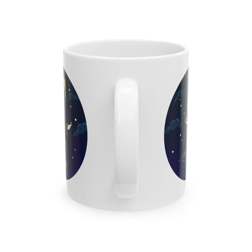 Sagittarius Ceramic Mug – Night Sky Cat Illustration | Whimsical Starry Moon Coffee Cup (11oz, 15oz)