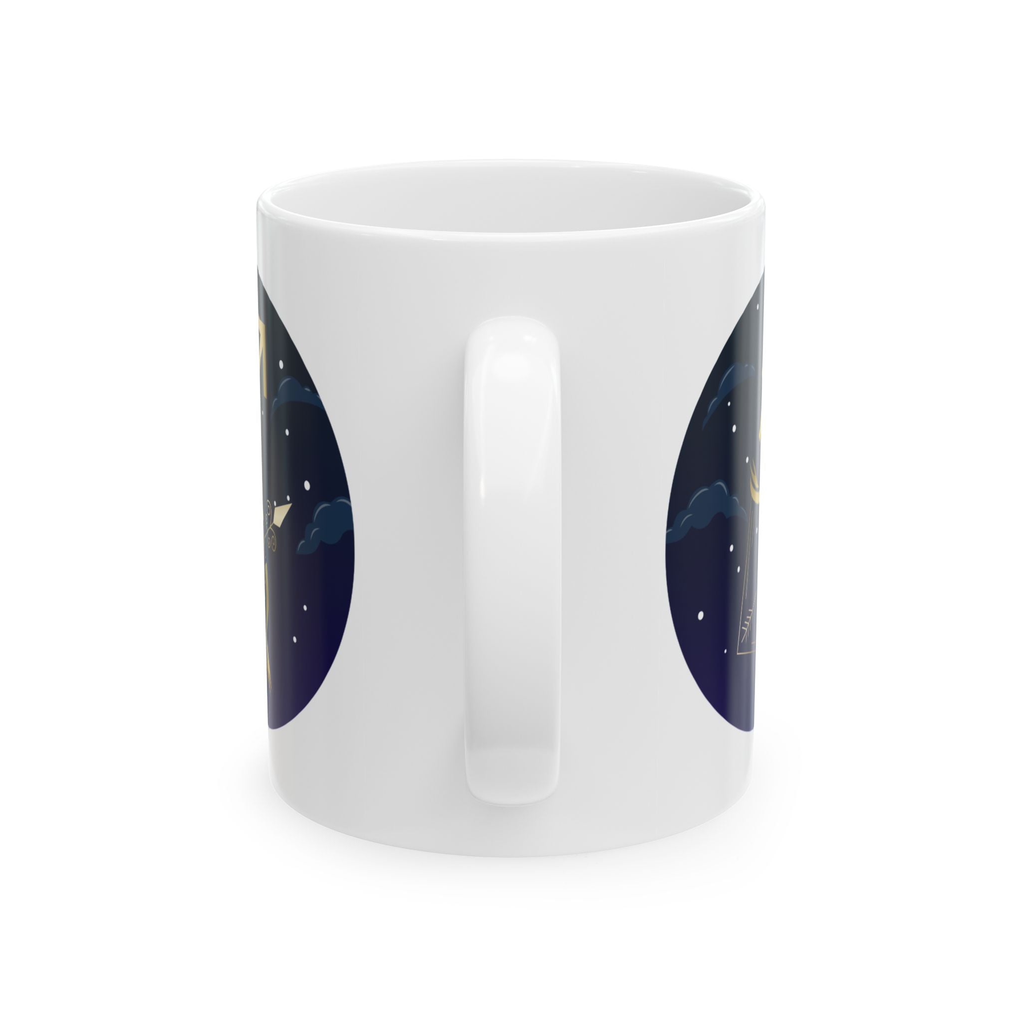 Sagittarius Ceramic Mug – Night Sky Cat Illustration | Whimsical Starry Moon Coffee Cup (11oz, 15oz)