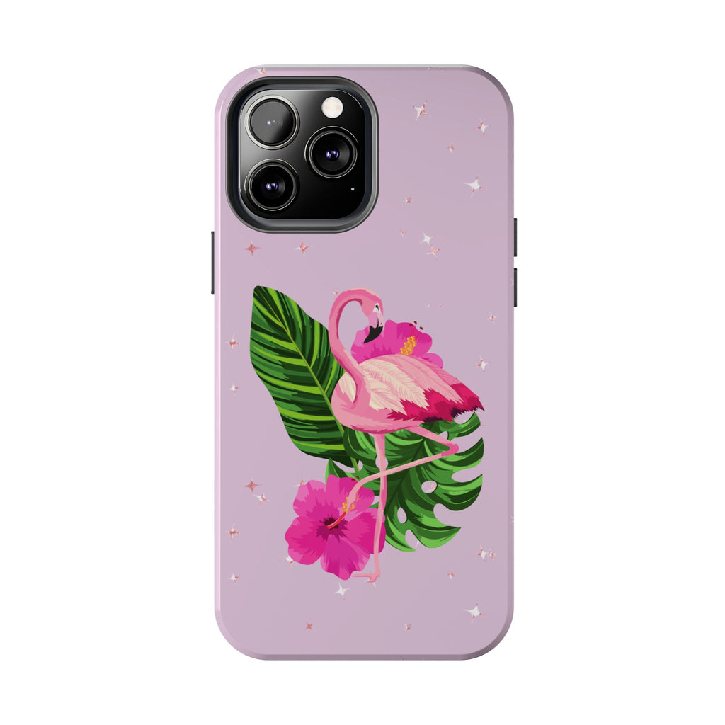 Flamingo Tropical Tough Phone Case — Pink Hibiscus & Palm Leaves