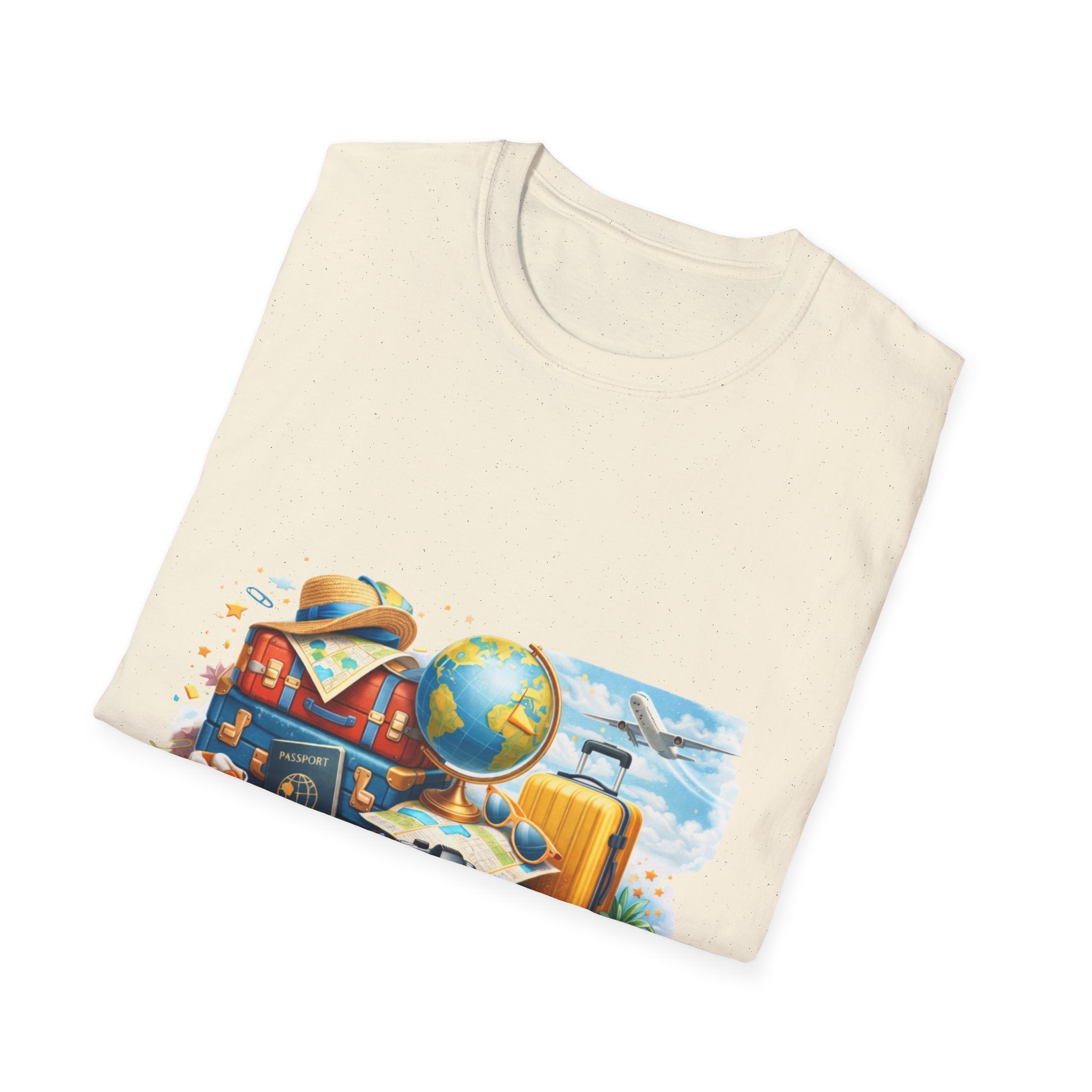 Travel Vibes T-Shirt — Retro Luggage, Globe & Camera Design