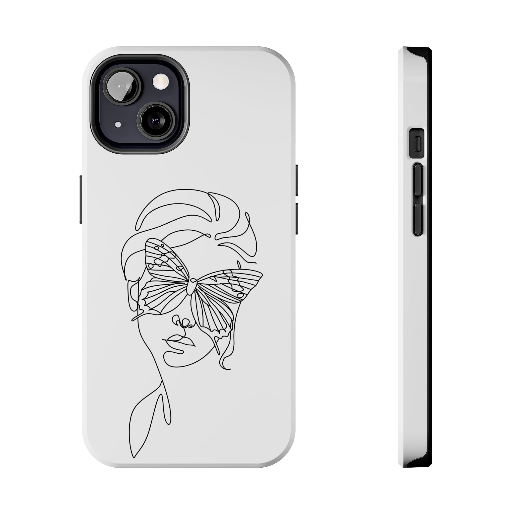 Butterfly Line Art Tough Phone Case — Minimalist Woman Face Design