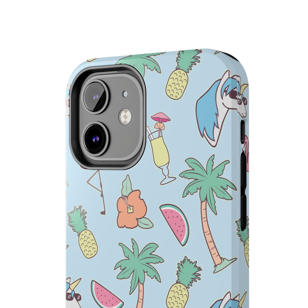 Tropical Summer Tough Phone Case — Pineapple, Flamingo & Palm Pattern