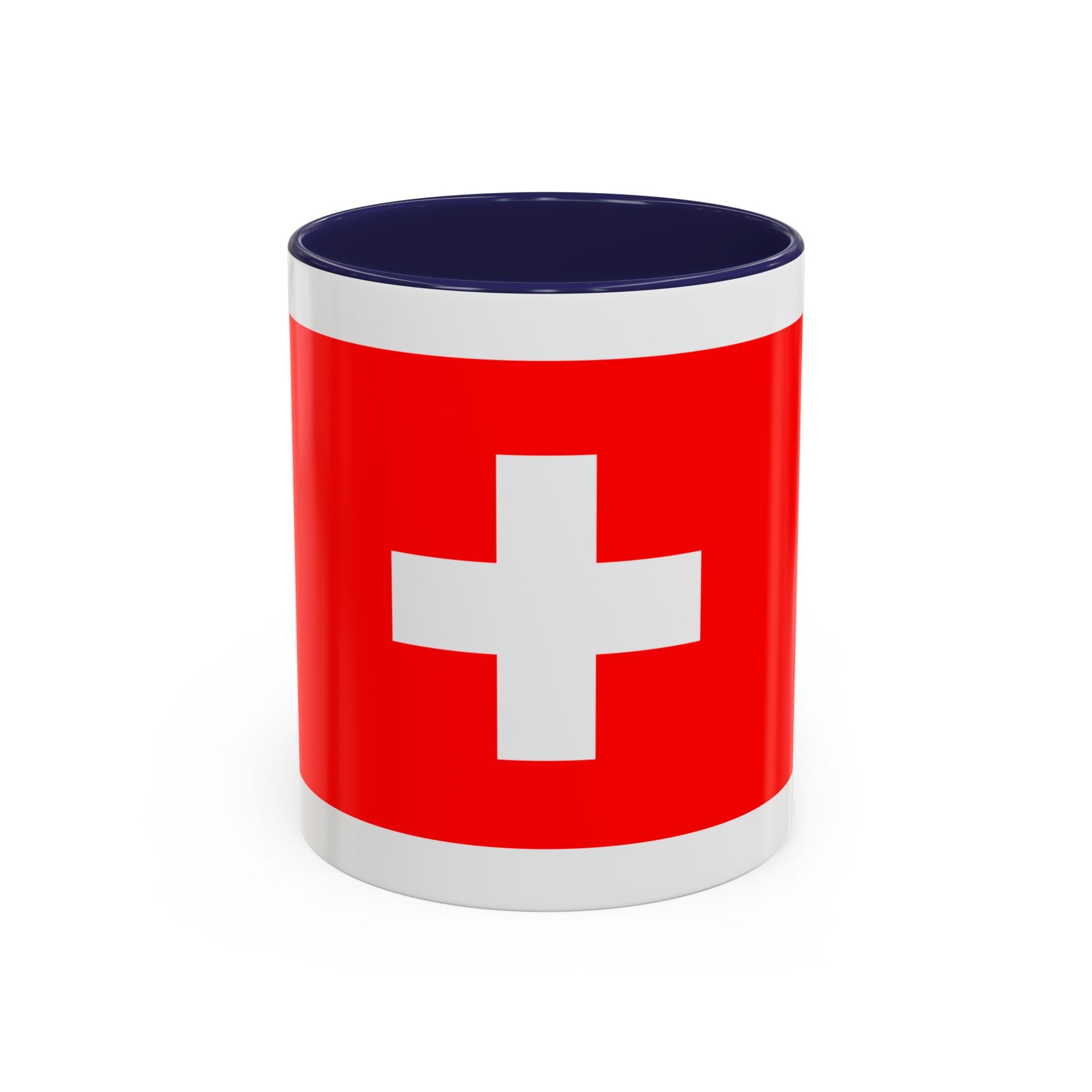 Switzerland Flag Accent Coffee Mug — Red White Swiss Cross Ceramic Mug (11/15oz)
