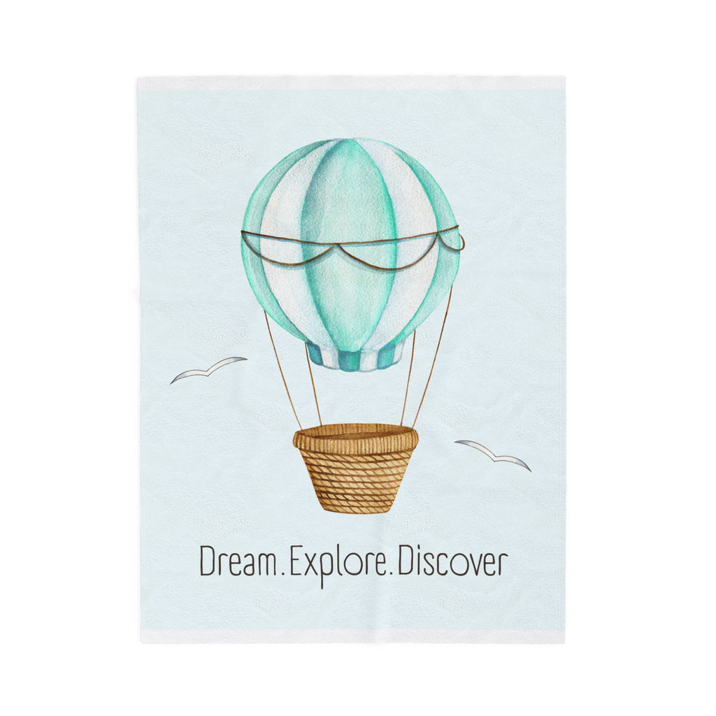 Velveteen Blanket — Dream. Explore. Discover Hot Air Balloon Plush Throw