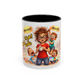 Coffee Mug – Funny Tired Mom Cartoon with Arabic “Mamaaa!” Designاهرب على فين