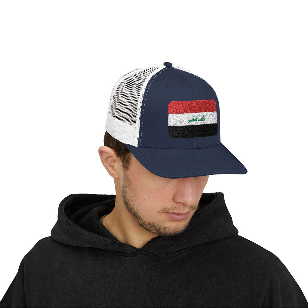 Iraq Flag Snapback Trucker Cap - Embroidered Iraqi Flag Mesh Hat
