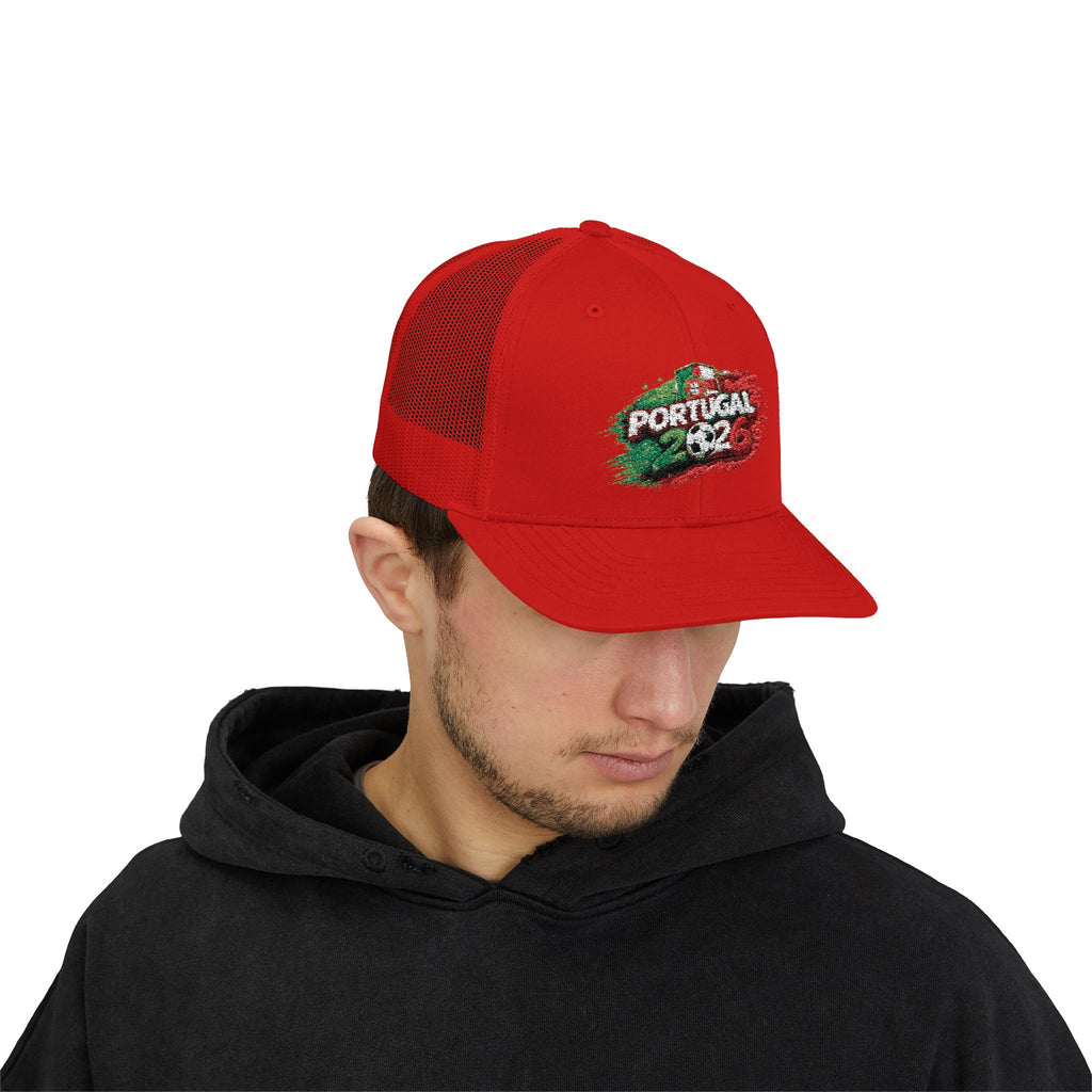 Portugal 2026 Soccer Snapback Trucker Cap – Vintage Flag Brushstroke Design