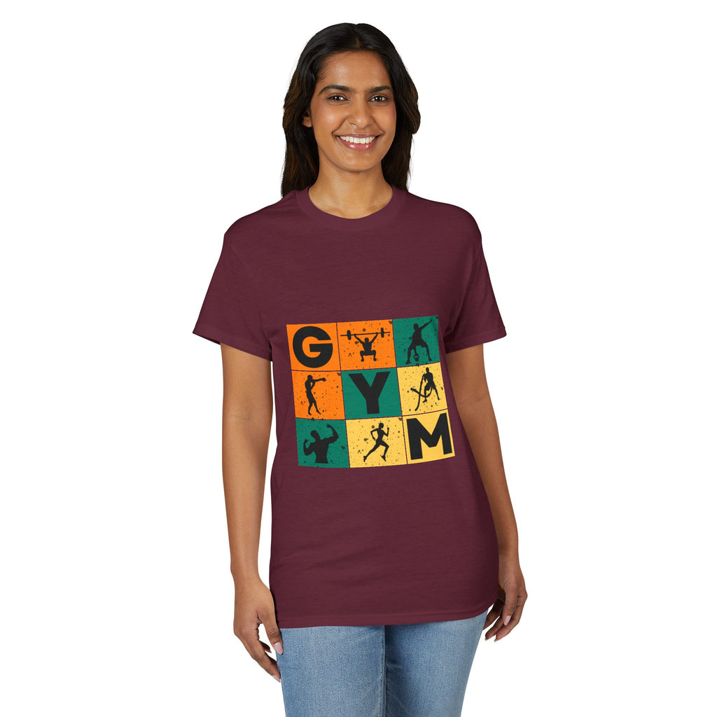 Gym Blocks Graphic T-Shirt — Retro Fitness Silhouette Tee