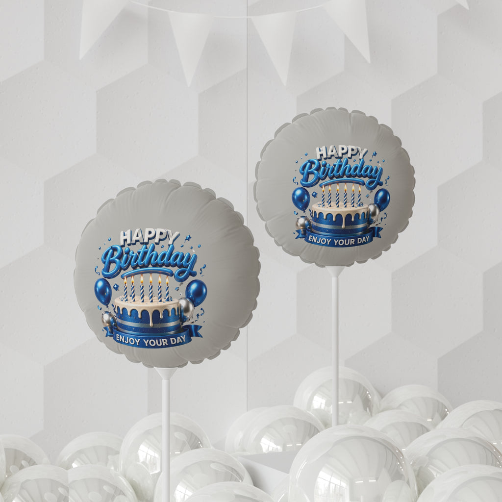 Happy Birthday 11" Round Balloon – Blue Cake & Candles "Enjoy Your Day"