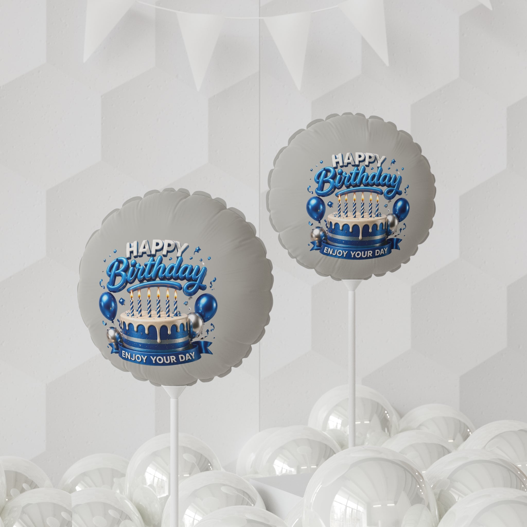 Happy Birthday 11" Round Balloon – Blue Cake & Candles "Enjoy Your Day"