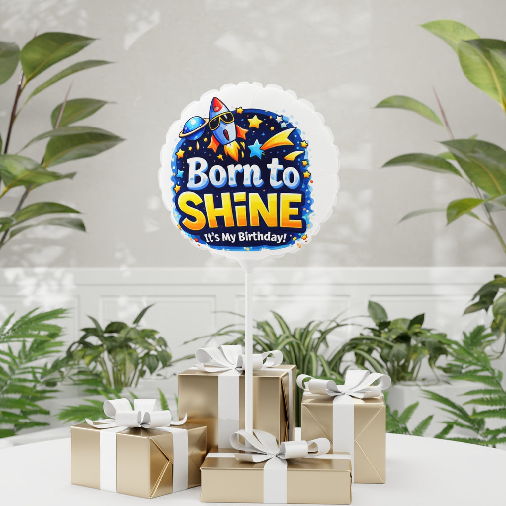 Born to Shine 11" Birthday Balloon — Rocket & Stars Foil Party Balloon