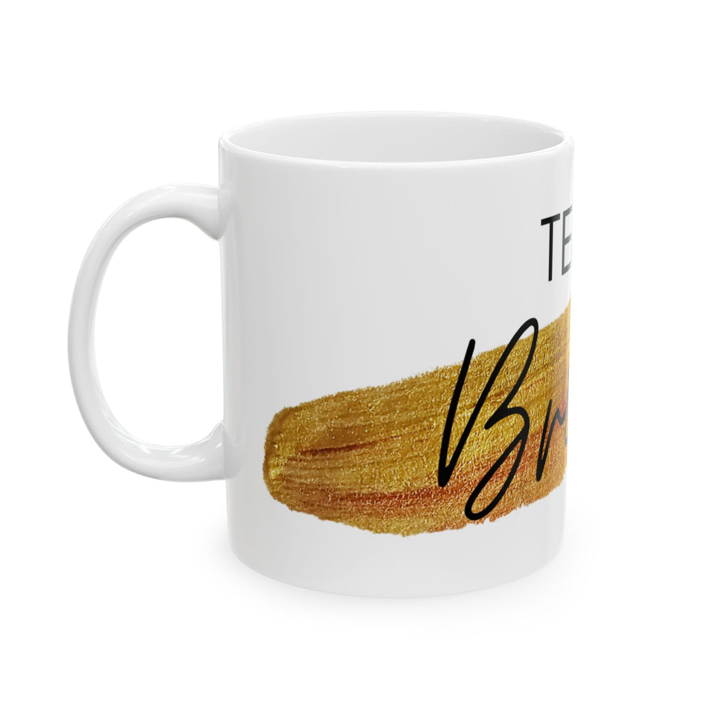 Team Bride Gold Brushstroke Mug — Bachelorette Party Ceramic Coffee Cup (11oz/15oz)