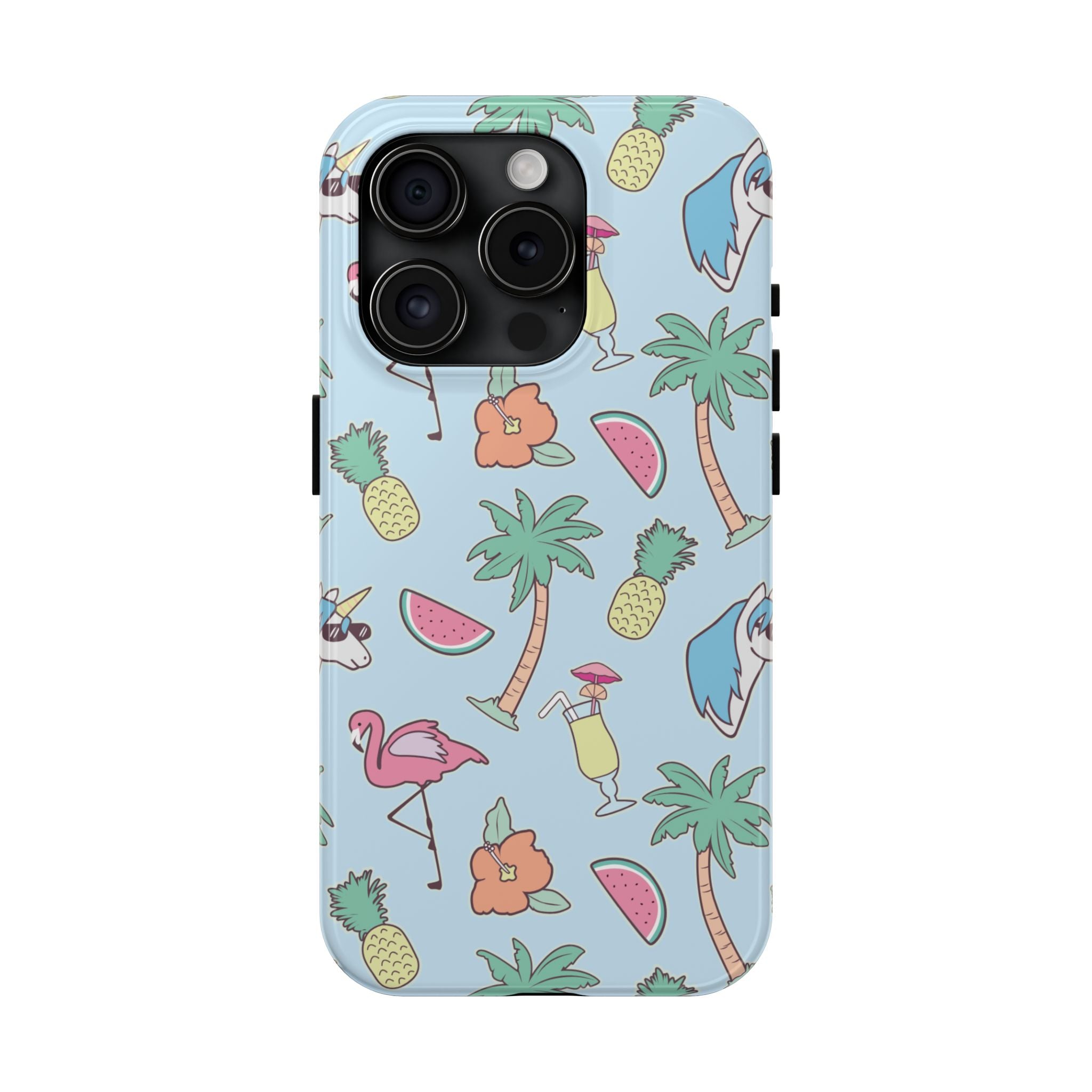 Tropical Summer Tough Phone Case — Pineapple, Flamingo & Palm Pattern
