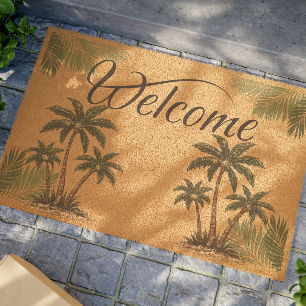 Welcome Palm Doormat — Tropical Coir Entrance Mat