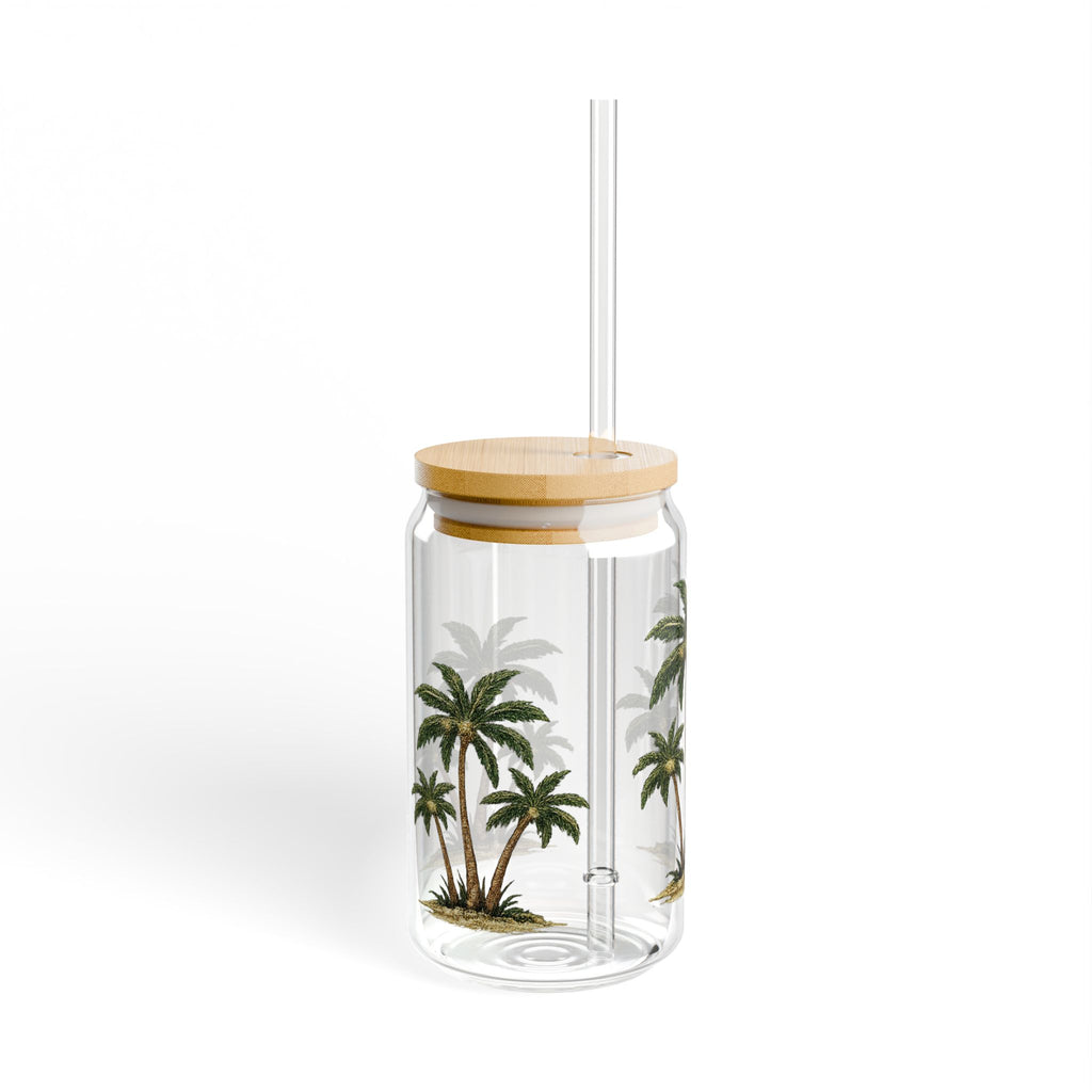 Palm Tree Sipper Glass — 16oz Tropical Reusable Drink Tumbler