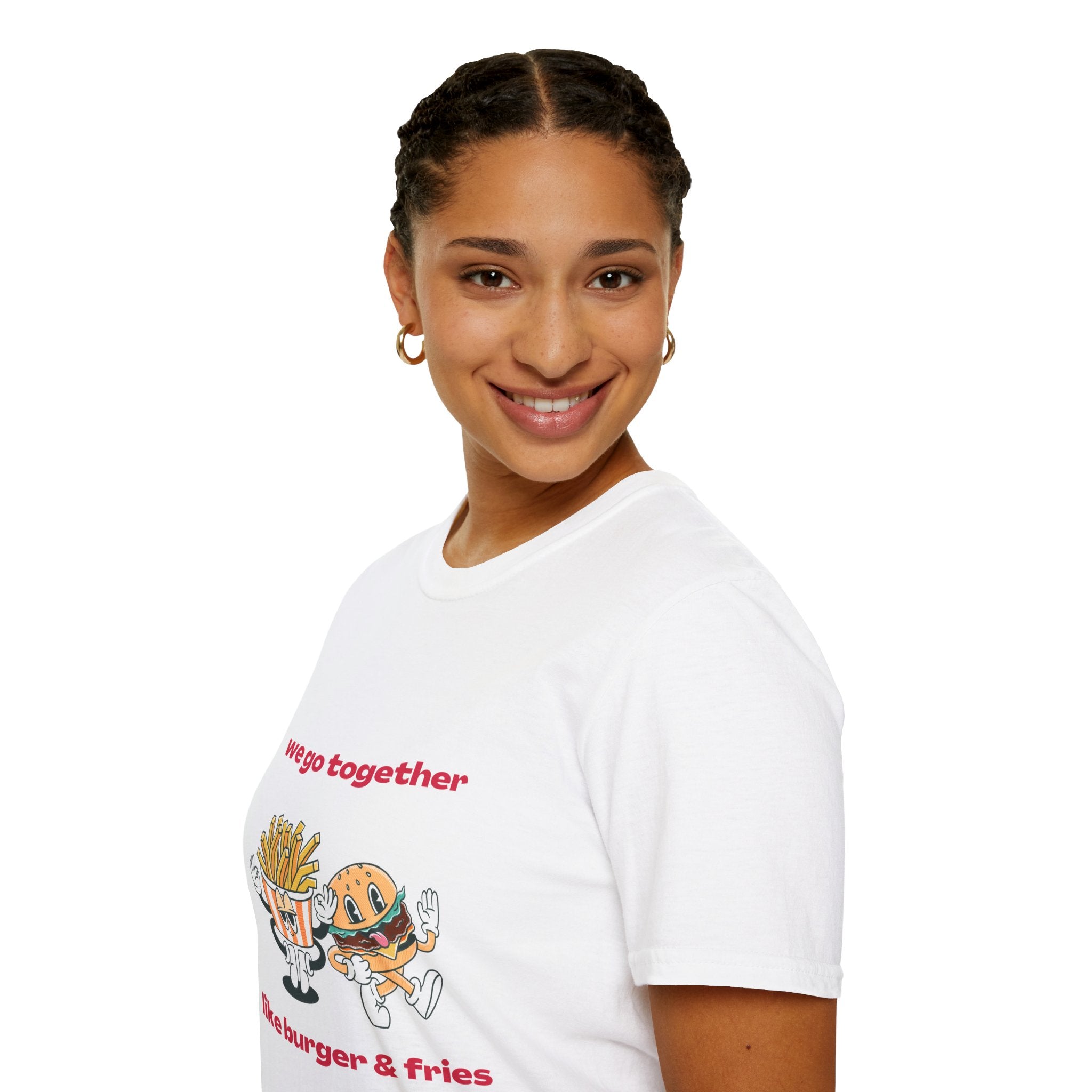 Burger & Fries Graphic T-Shirt — "We Go Together" Cute Matching Tee