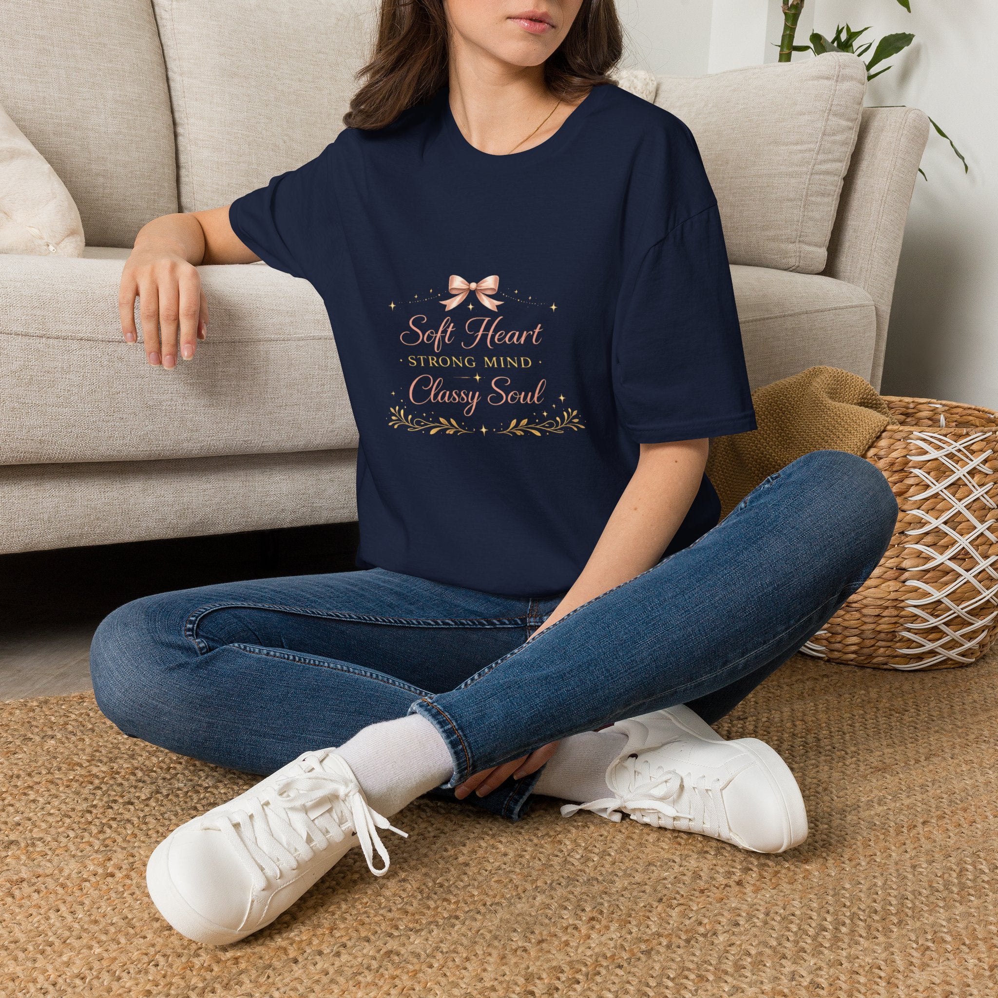 Soft Heart Strong Mind Classy Soul T-Shirt — Feminine Ribbon Inspirational Tee