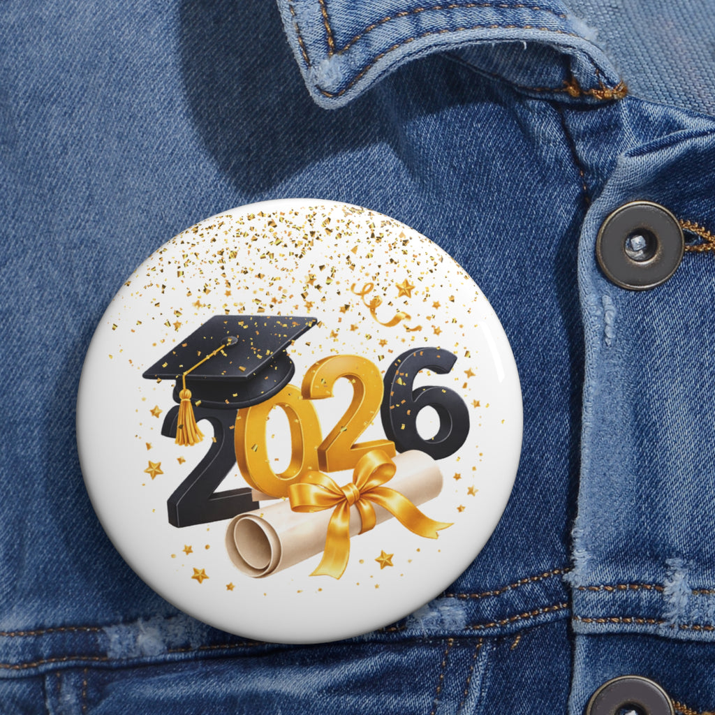 2026 Graduation Pin Button – Cap, Diploma & Gold Confetti Badge