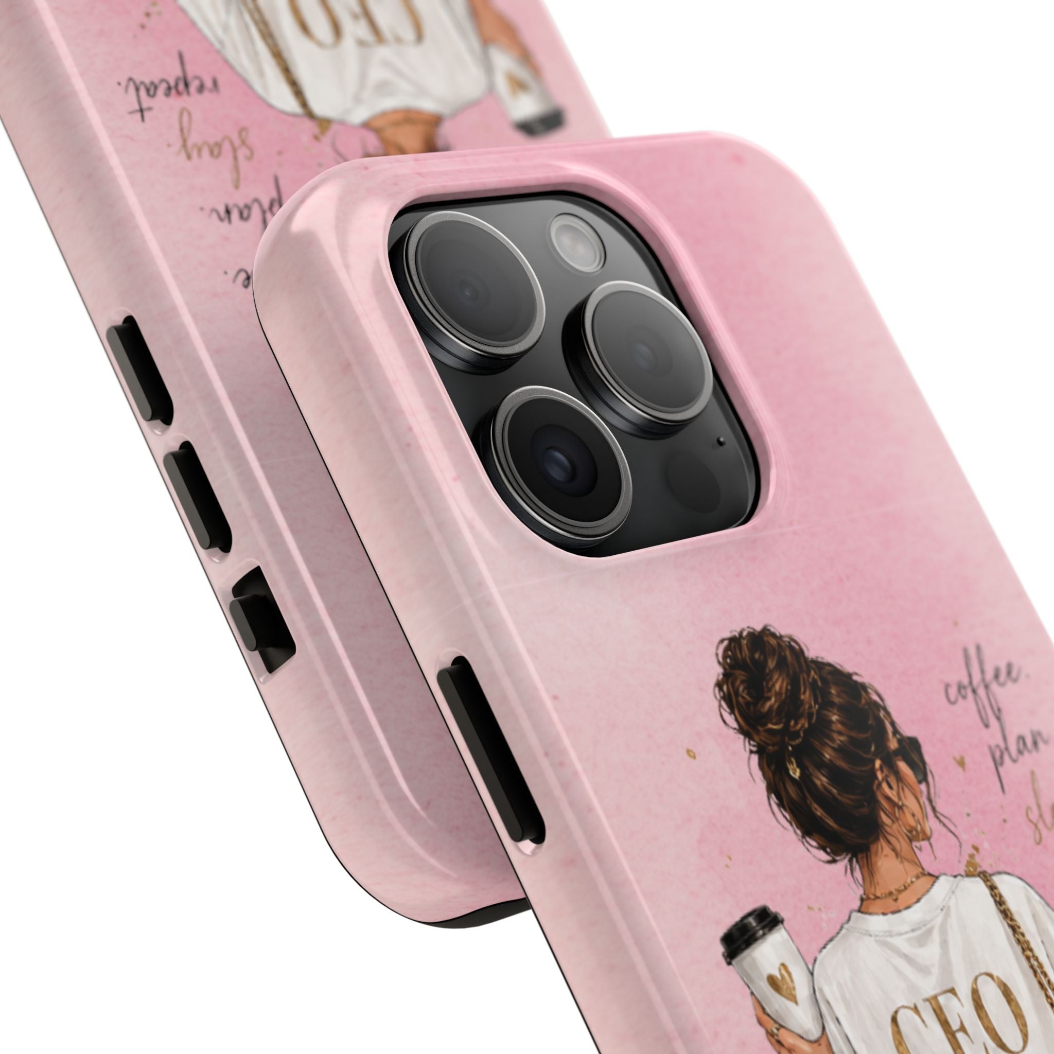 CEO Mood Tough Phone Case — "Coffee, Plan, Slay, Repeat" Pink Protective Cover