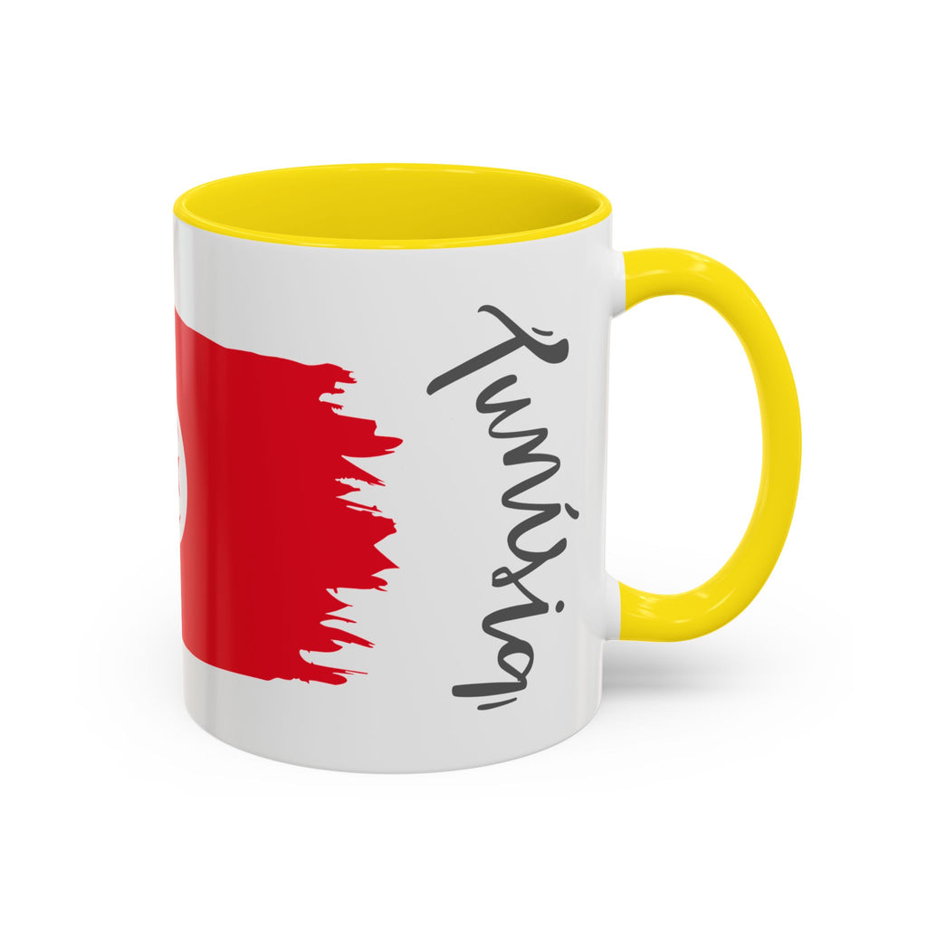 Tunisia Flag Accent Coffee Mug – Red Brushstroke Design (11/15oz)