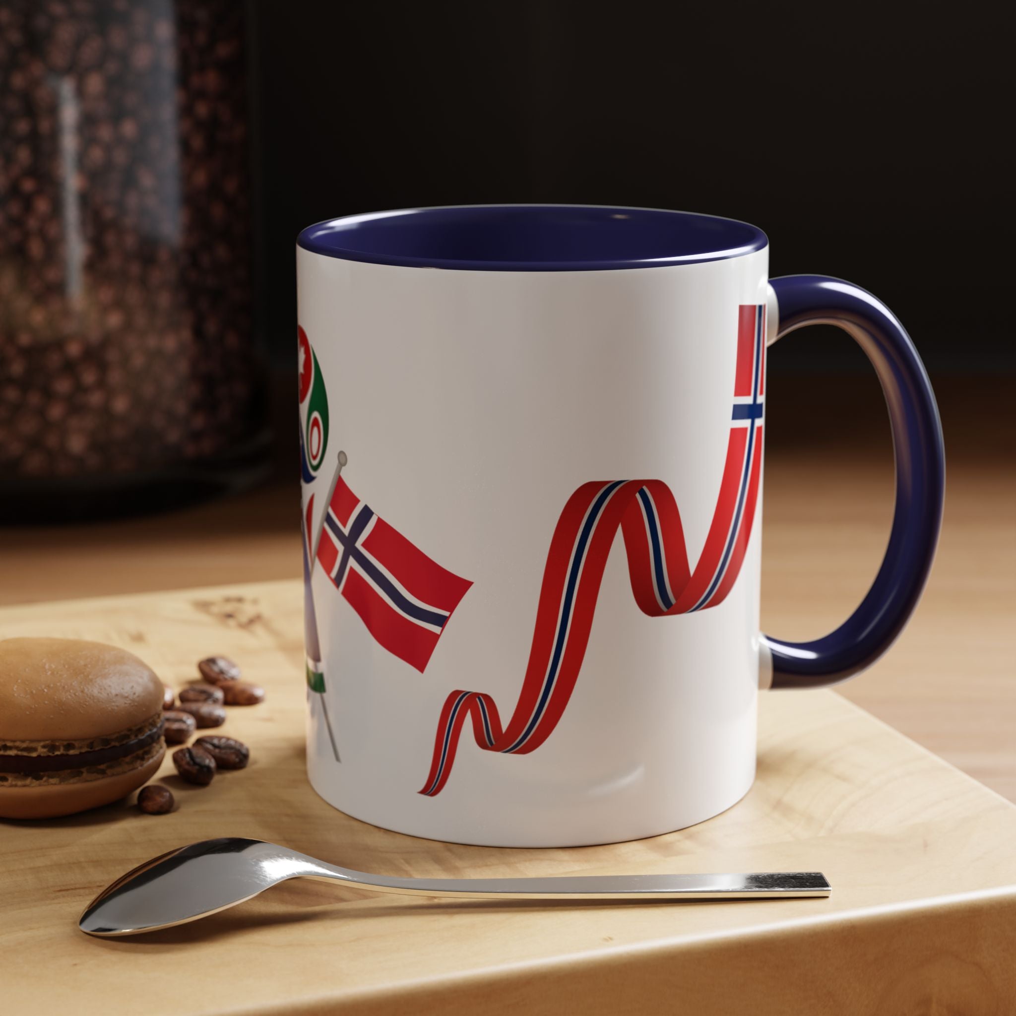 Norway Pride Coffee Mug — Norwegian Flag Ribbon & Cup Emblem Accent Mug