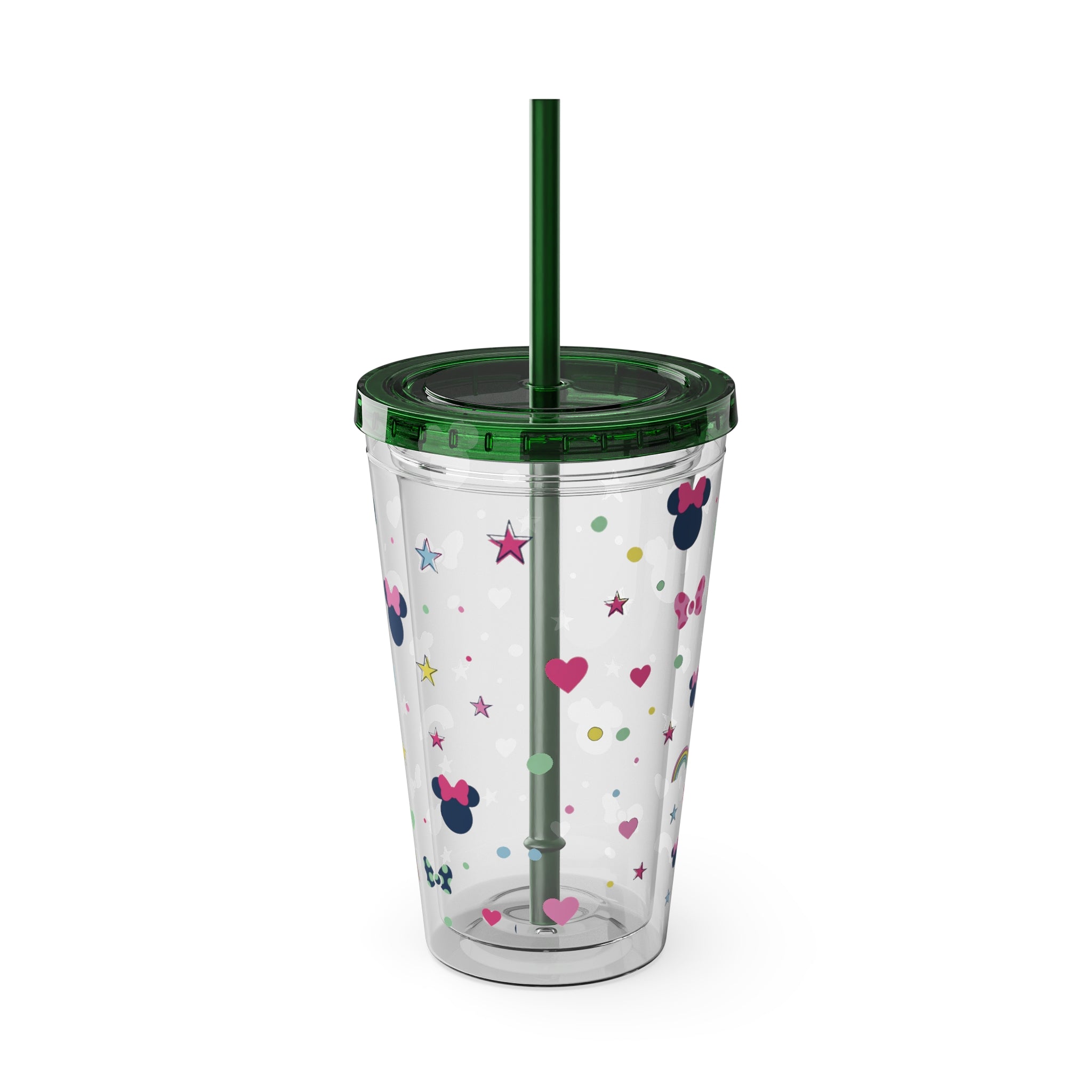 16oz Cute Mouse Icons Tumbler with Straw — Rainbows, Hearts & Stars Travel Cup
