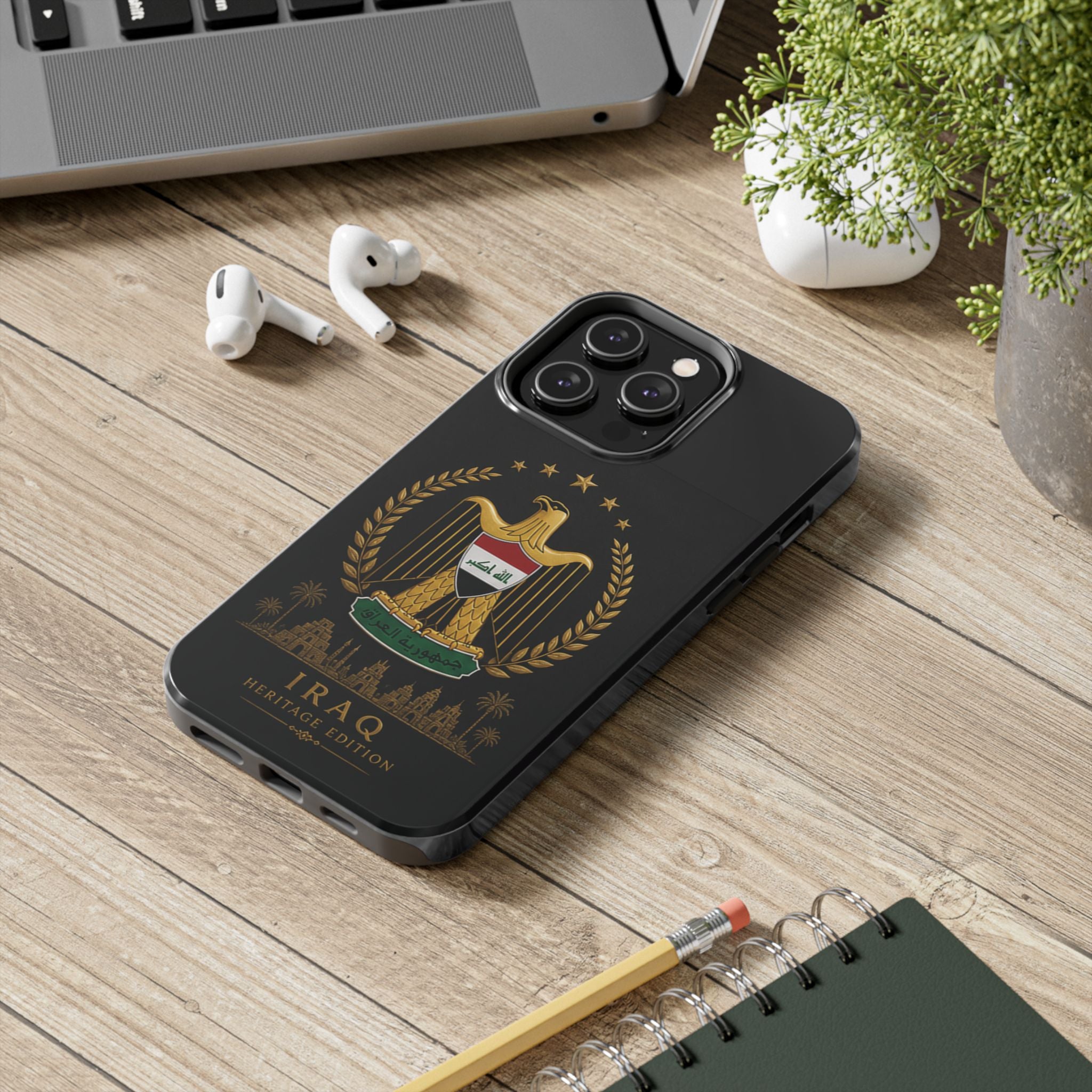 Iraq Coat of Arms Tough Phone Case — Arabic ‘Allahu Akbar’ Military Eagle Design