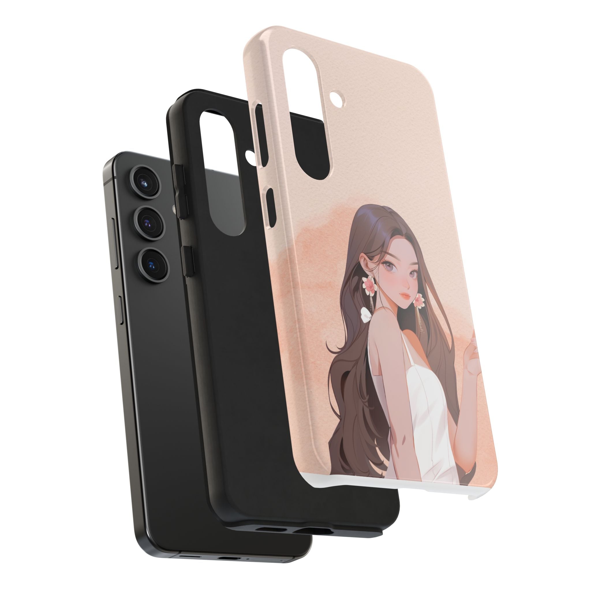 Tough Phone Case — Elegant Anime Girl Illustration, Protective Slim Phone Cover