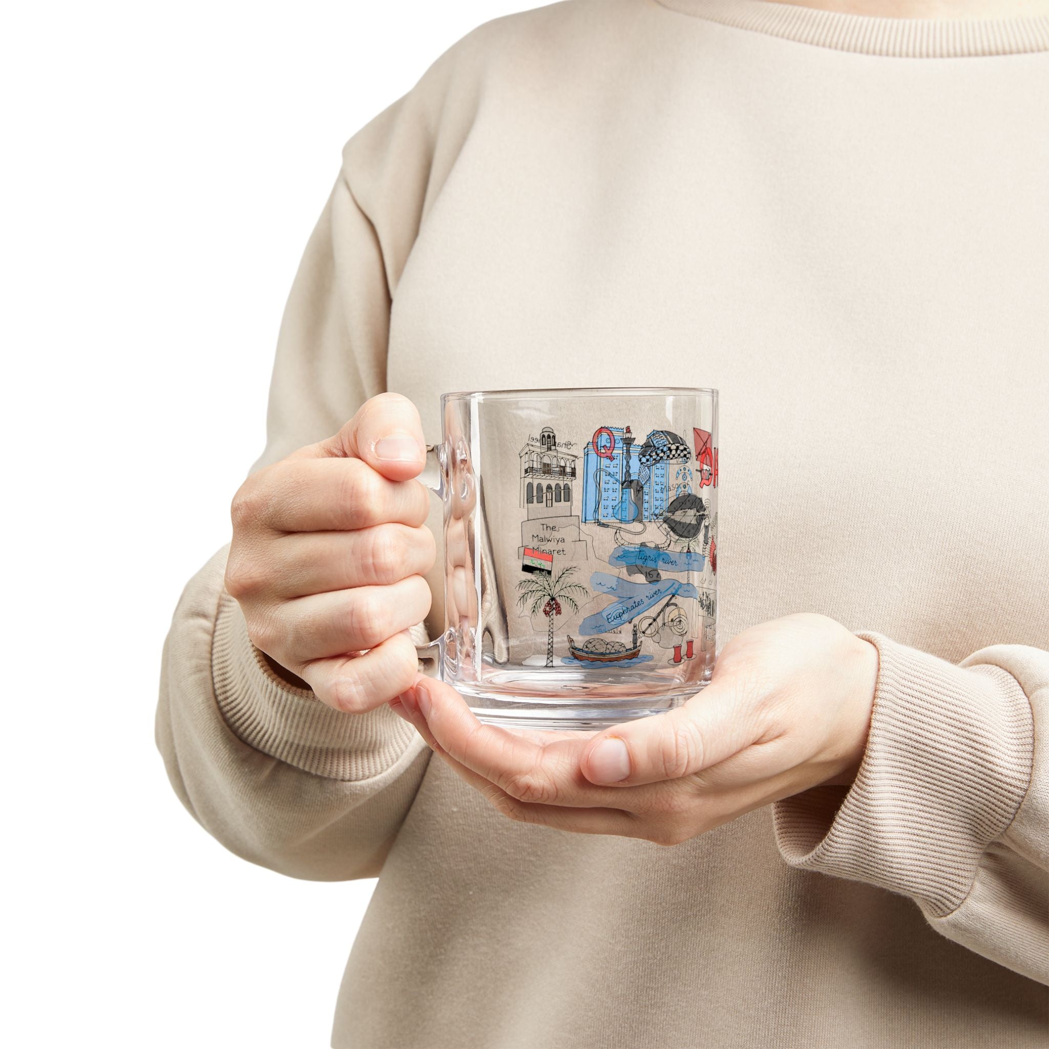 Iraq Illustrated Glass Mug — 10oz Cultural Travel Souvenir