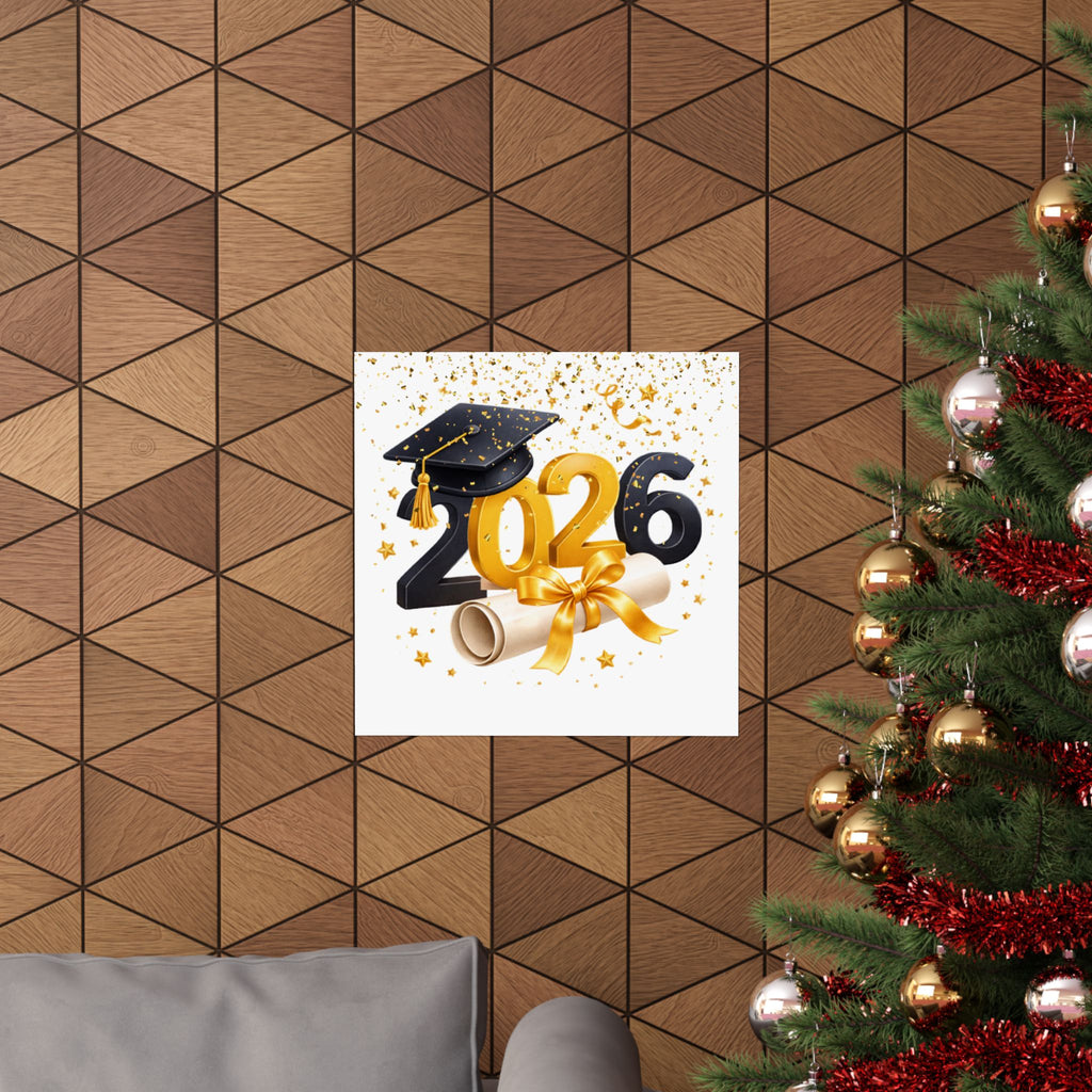 2026 Graduation Poster — Matte Vertical Graduation Wall Art with Cap & Diploma