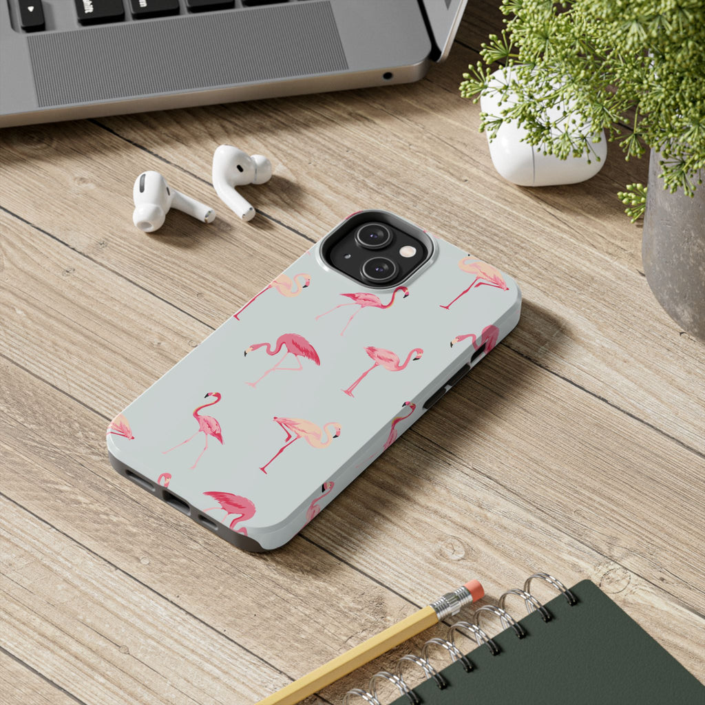 Flamingo Pattern Tough Phone Case — Cute Pink Birds Protective Phone Cover