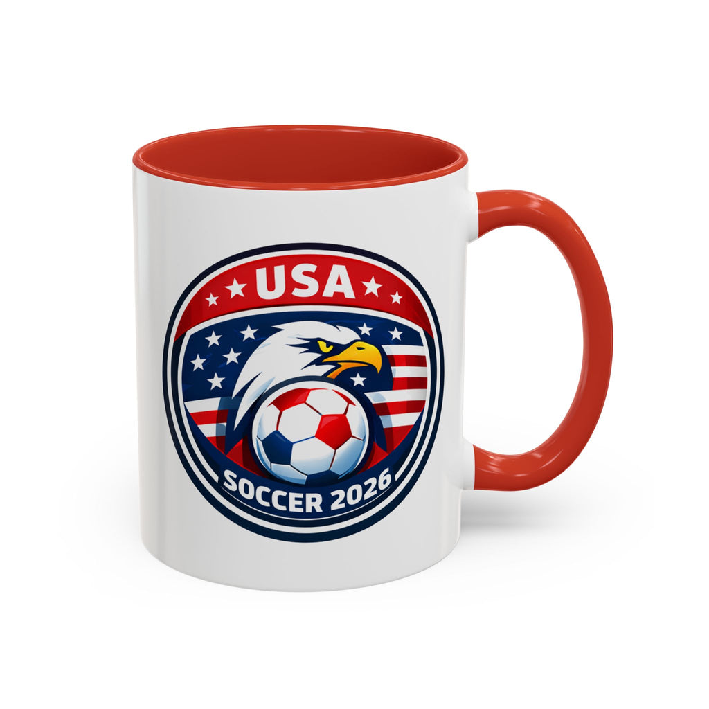 USA Soccer 2026 Accent Coffee Mug — Eagle & Flag Soccer Team Fan Gift (11/15oz)