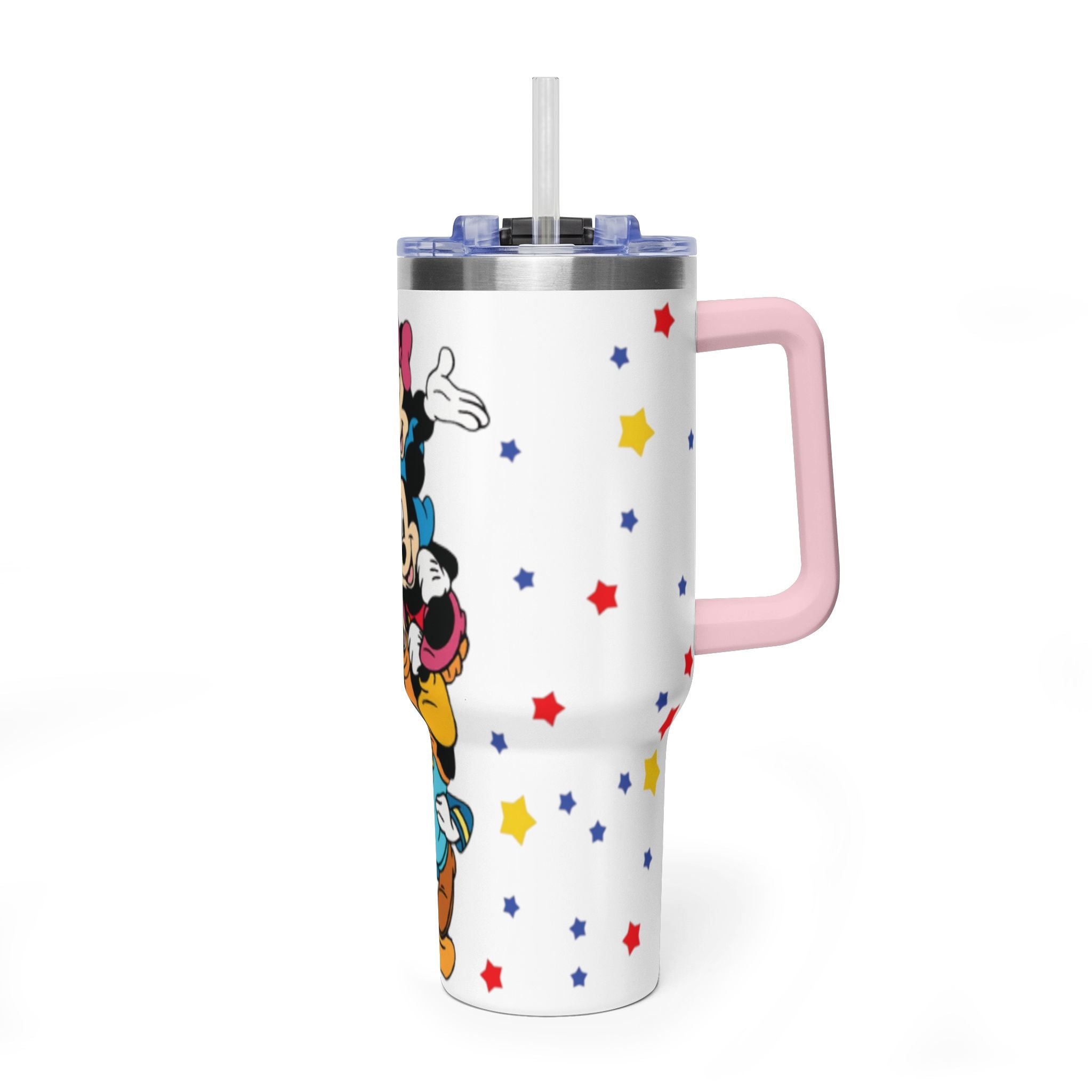 40oz Vacuum Tumbler – Stack of Classic Cartoon Mice Design, Insulated Travel Cup with Handle