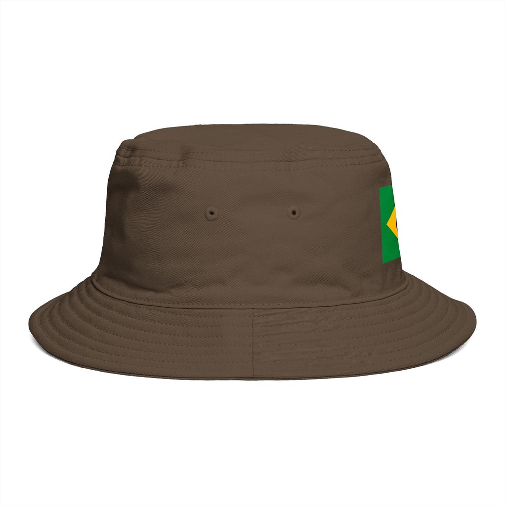 Brazil Flag Bucket Hat — Brown Cotton Sun Hat with Brazilian Flag Patch