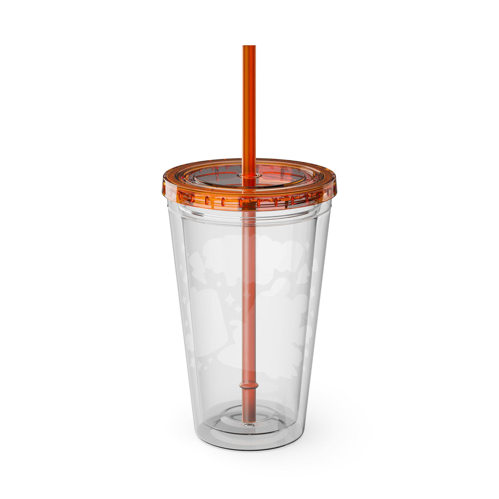 Sunsplash 16oz Tumbler with Straw — Cute "Power Up!" Gamer Character Design
