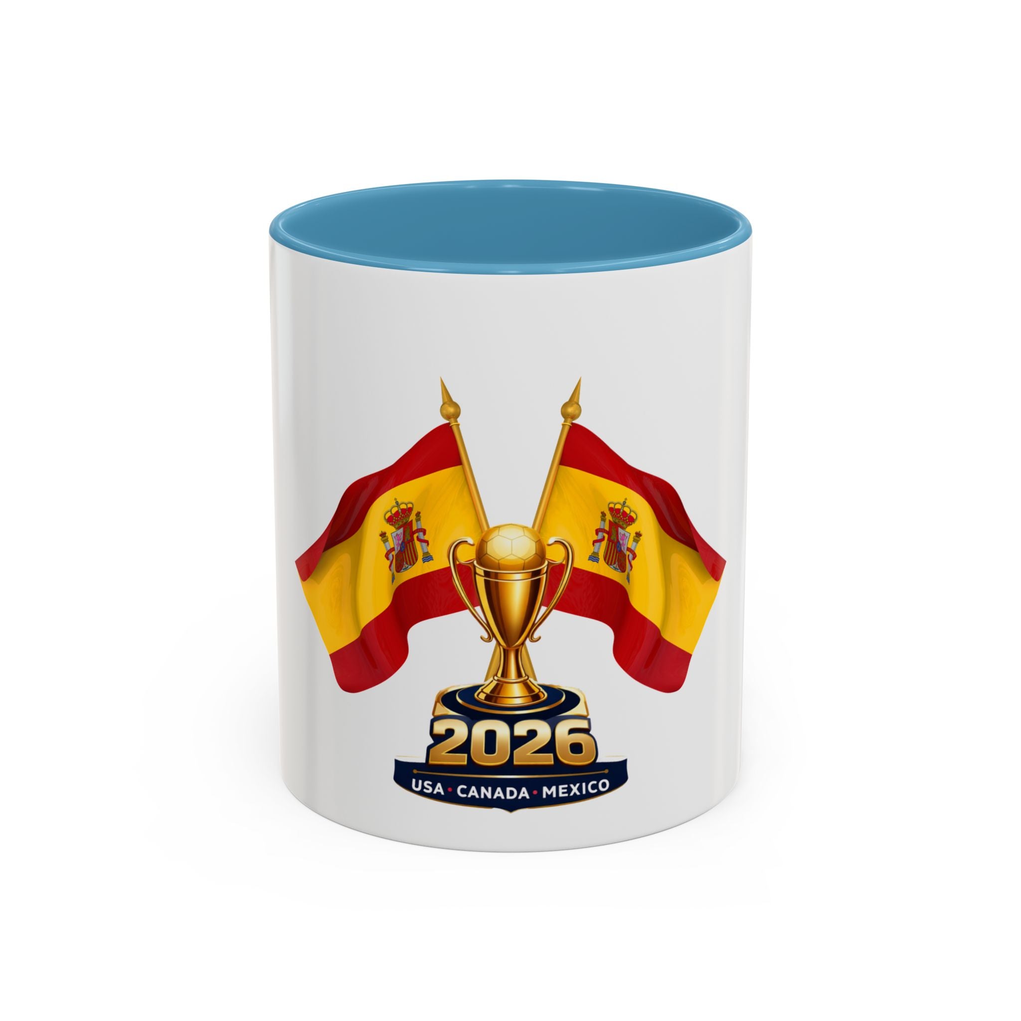 Spain 2026 Soccer Trophy Accent Coffee Mug — Spain Flag Football Fan Gift (11/15oz)