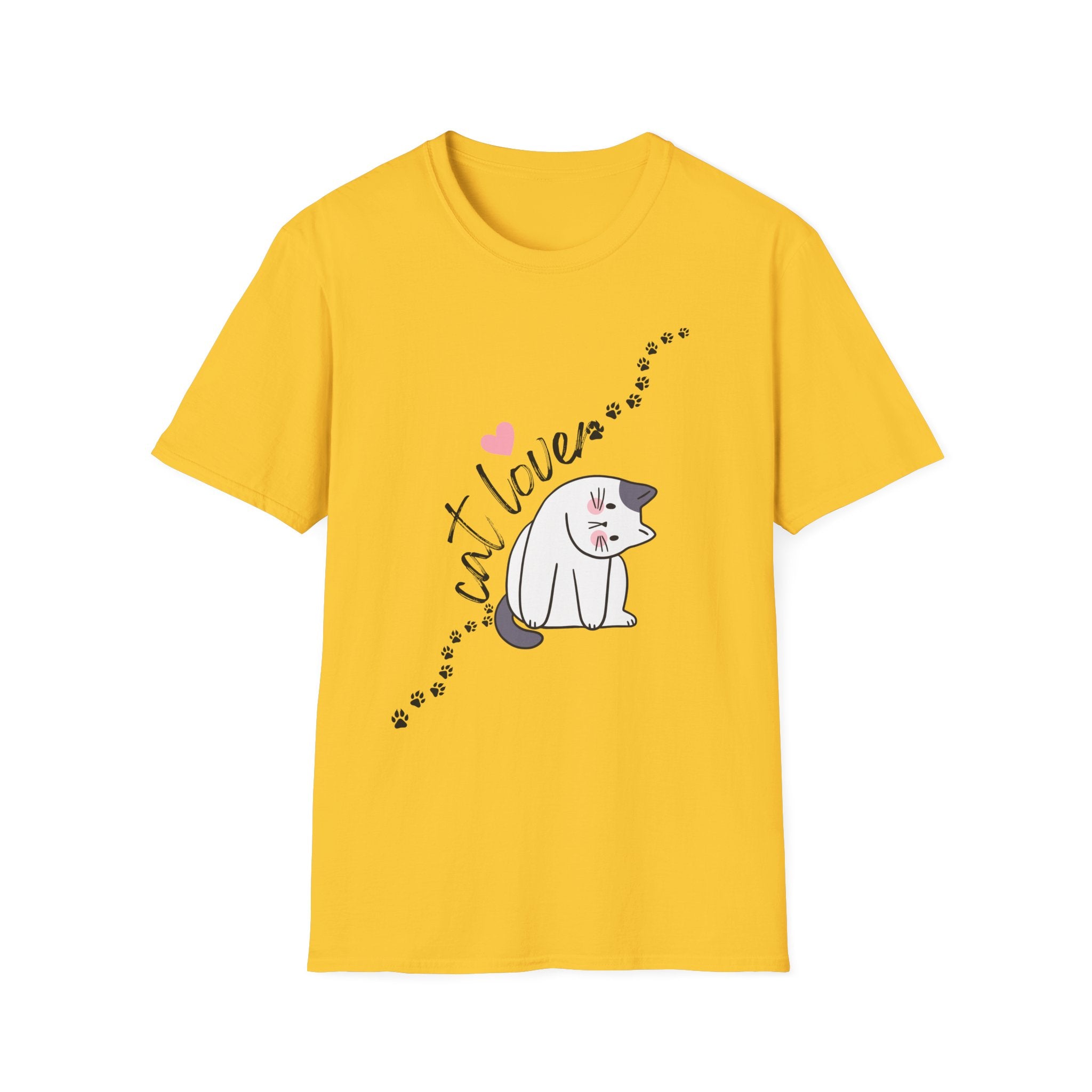Cat Lover T-Shirt – Cute Heart & Pawprint Kitten Graphic