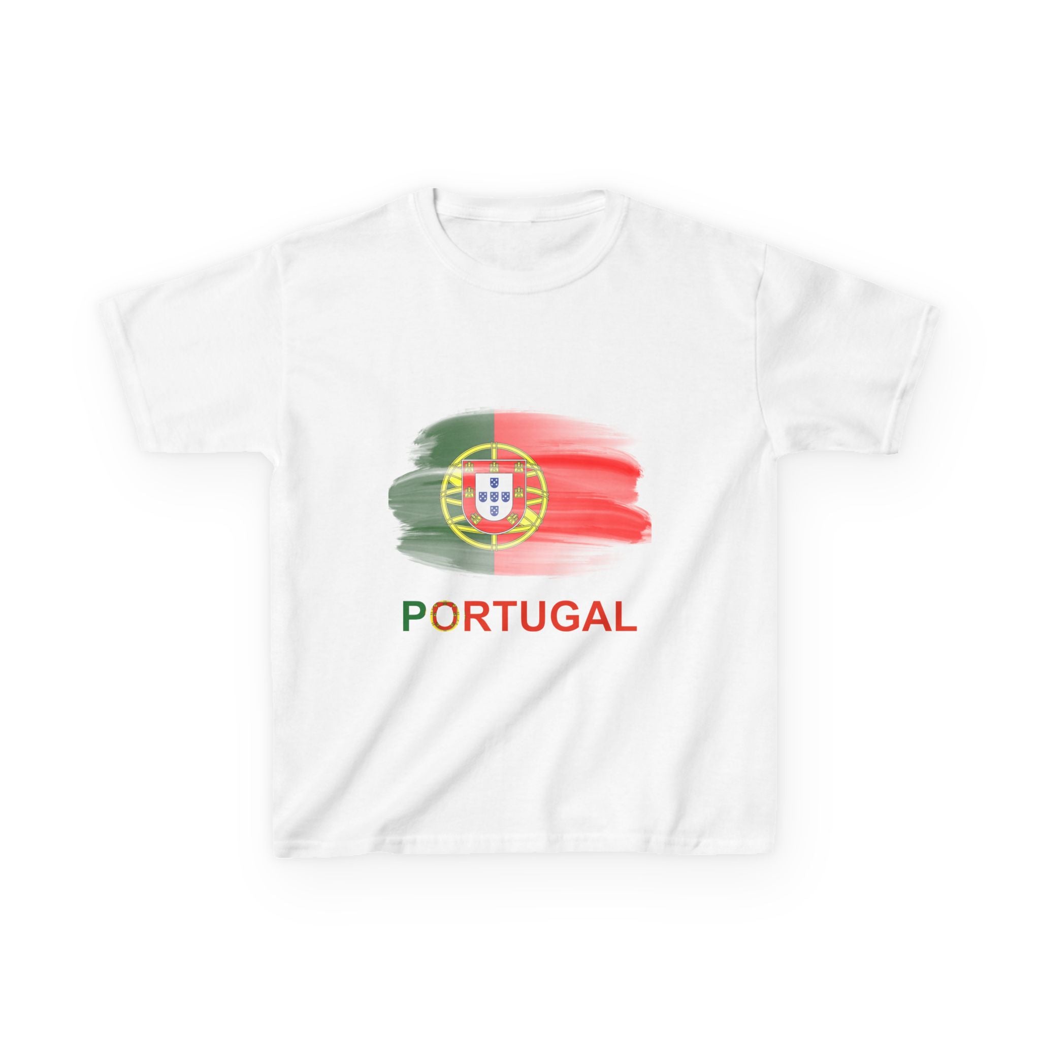 Portugal Kids T‑Shirt — Painted Flag Design (Front Crest, Back Crossed Flags)