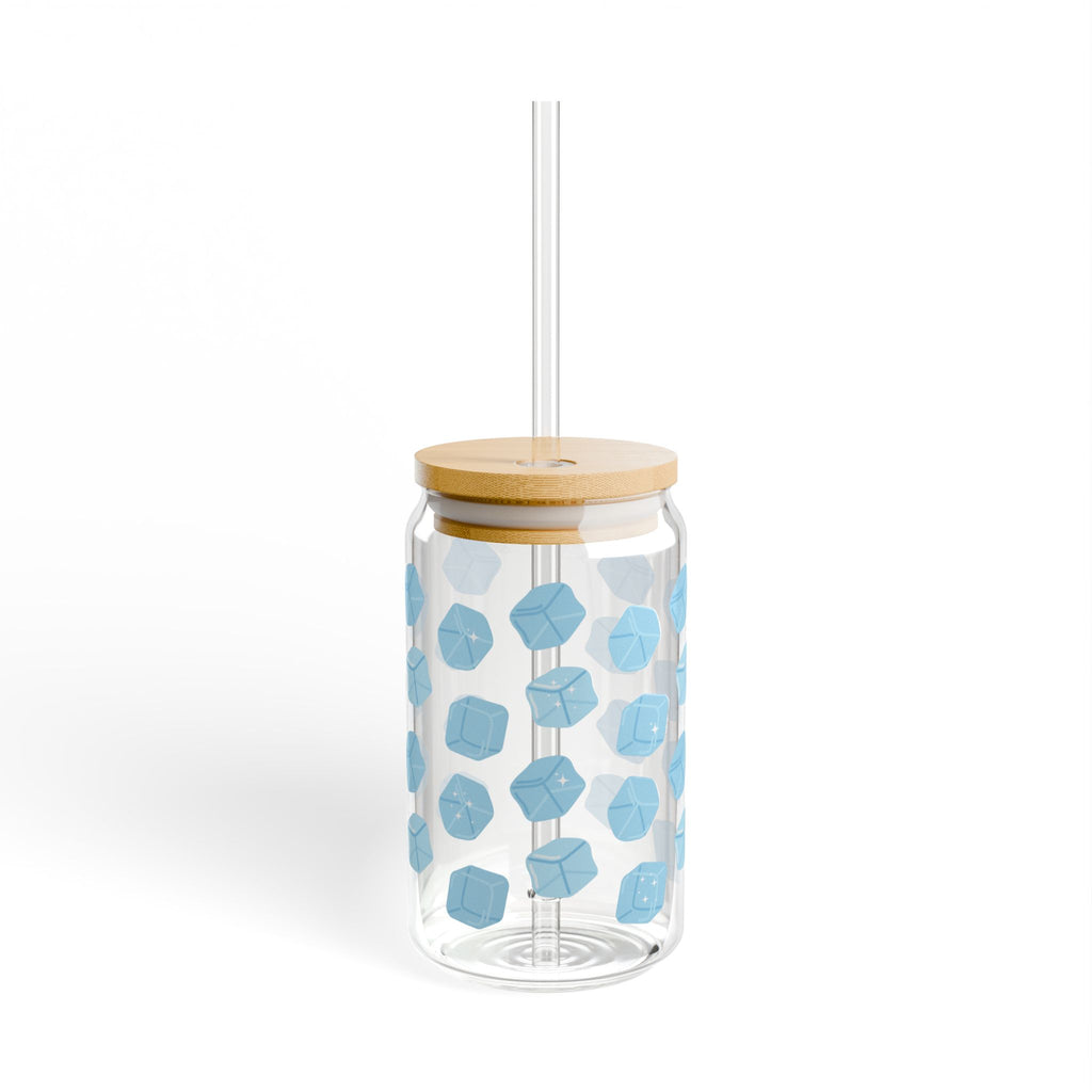 Hexagon Blue Pattern Sipper Glass — 16oz Reusable Straw Tumbler