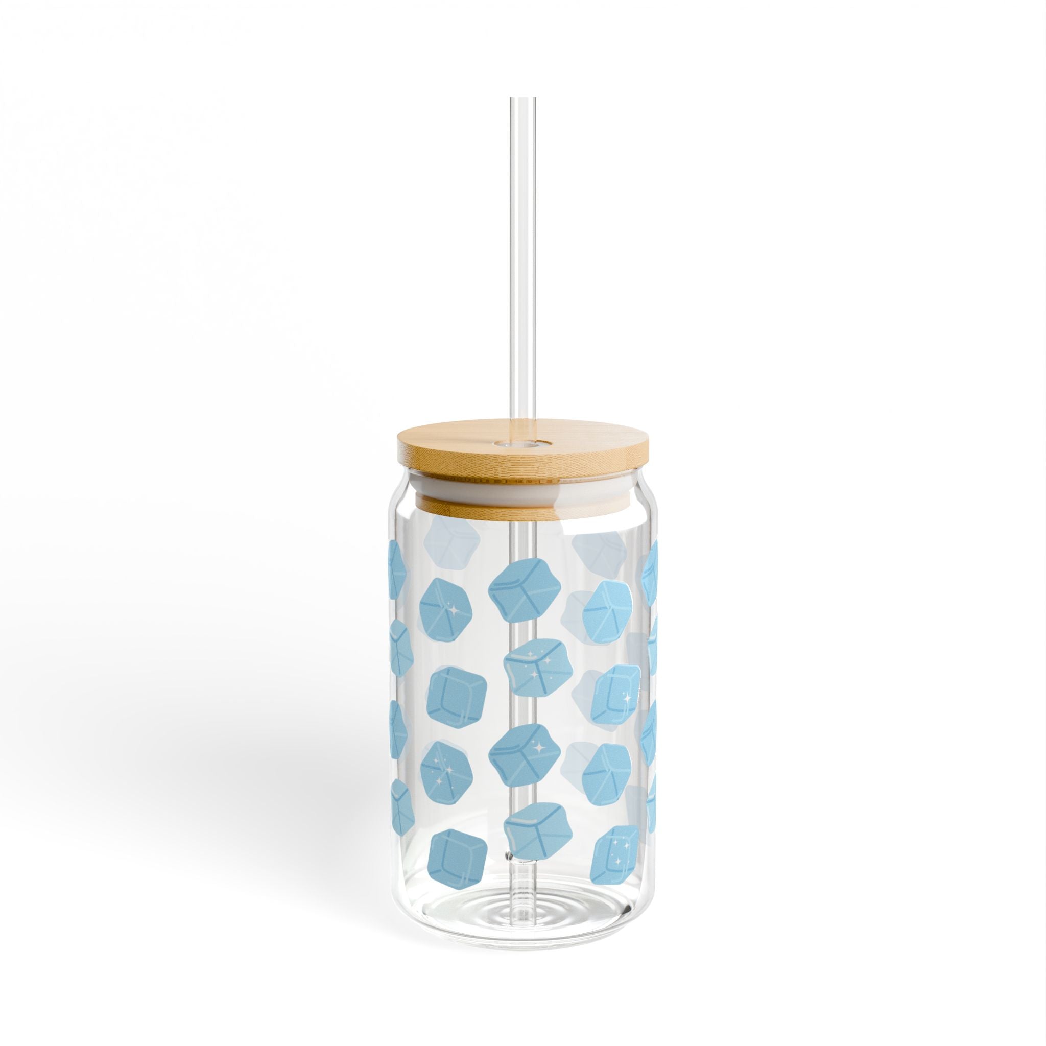 Hexagon Blue Pattern Sipper Glass — 16oz Reusable Straw Tumbler