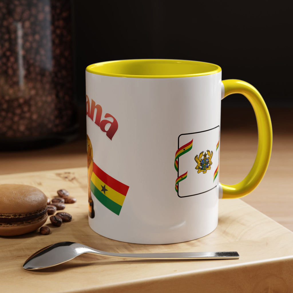 Ghana Soccer Trophy Accent Coffee Mug — Ghana Flag Football Cup Design (11/15oz)
